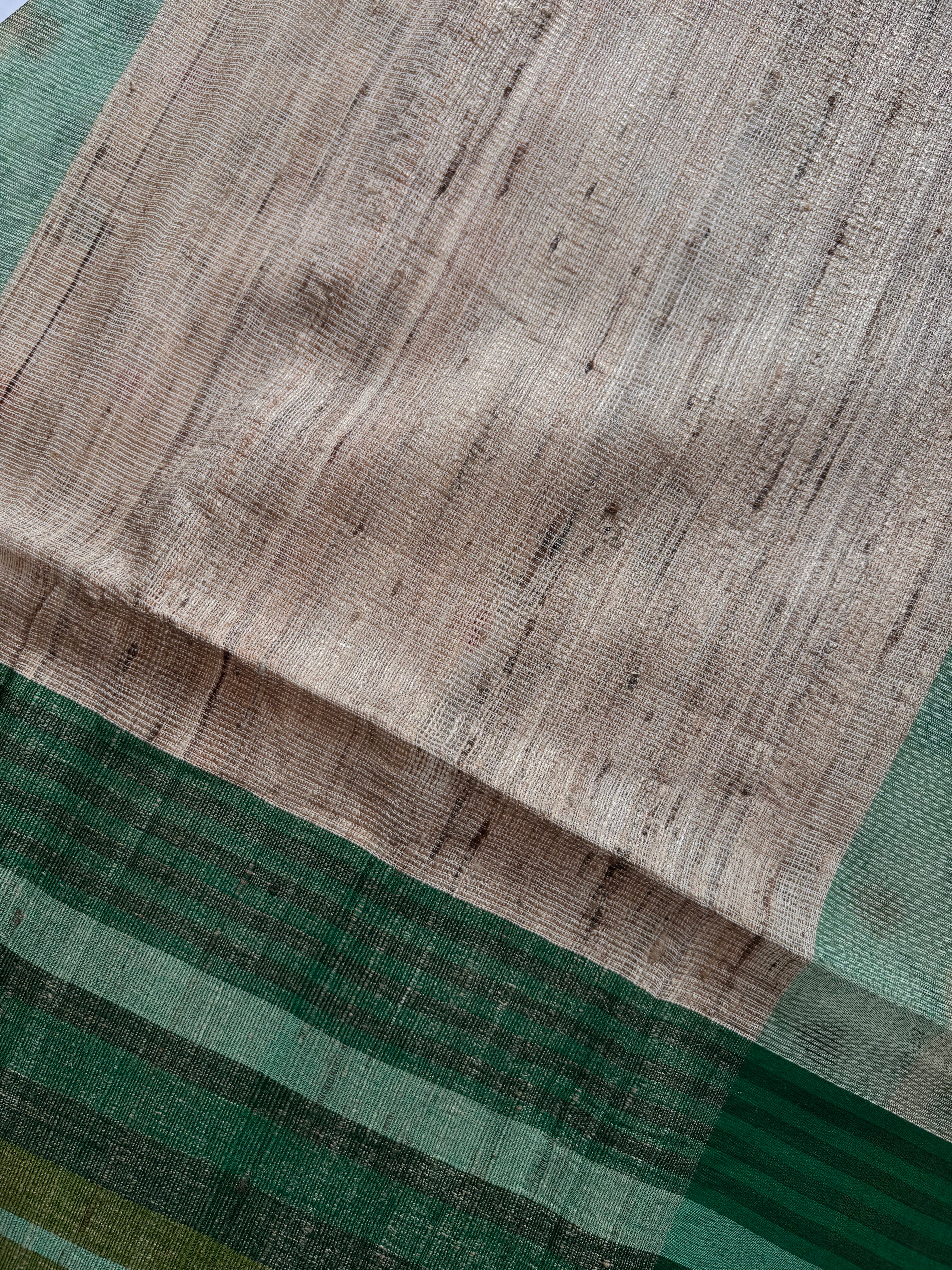 Handwoven Pearl White Green Phulia Cotton Saree