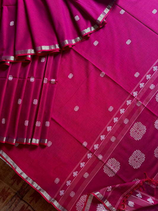 Handwoven Rani Red Dual Toned Cotton Jamdani Saree