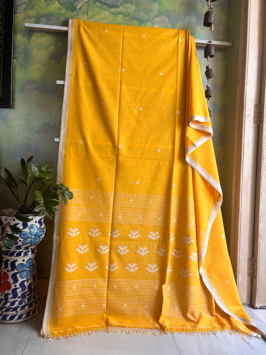 Handwoven Yellow Colour Cotton Jamdani Saree