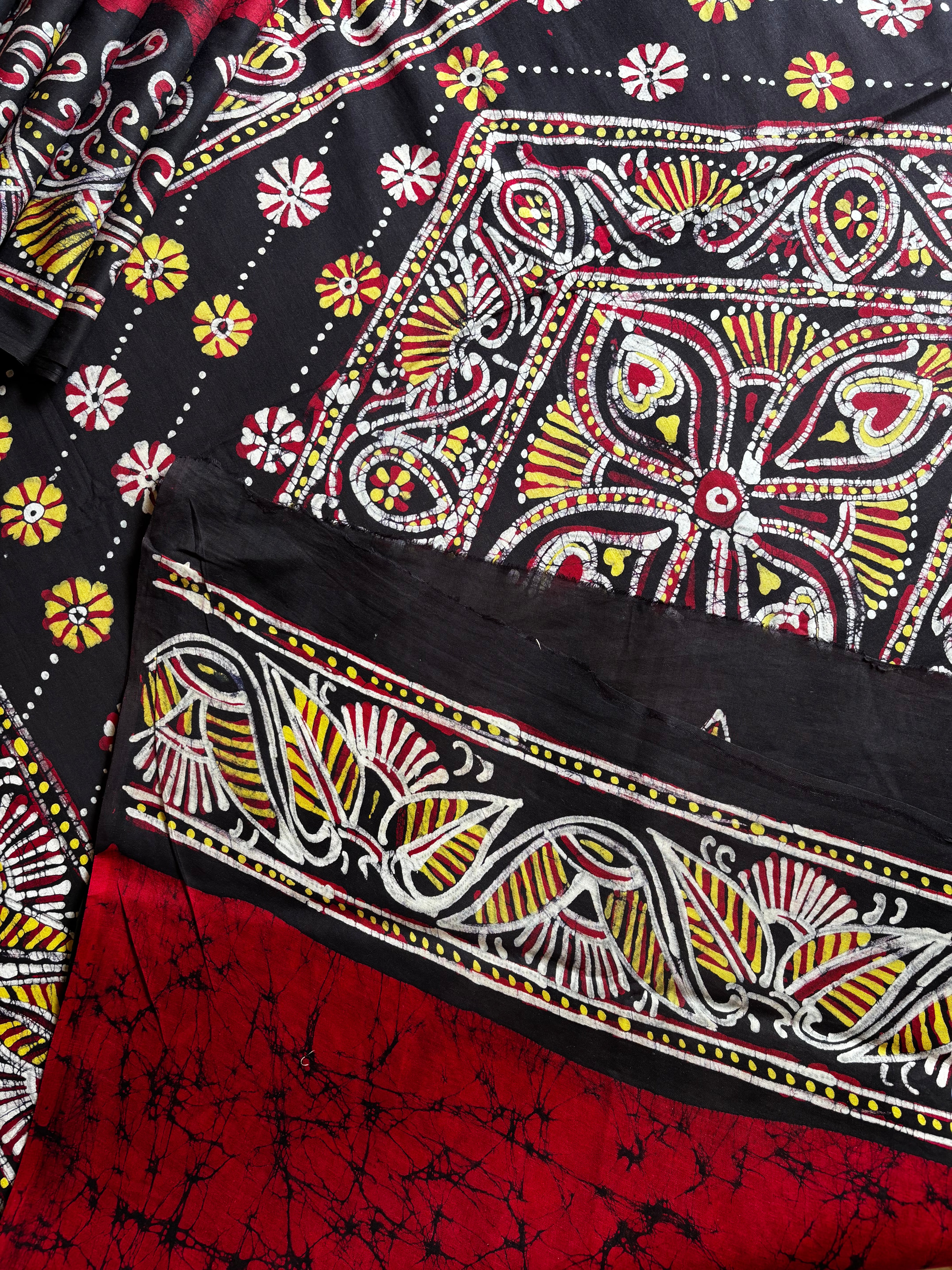 Hand Made Maroonish Red Mul Cotton Batik Saree