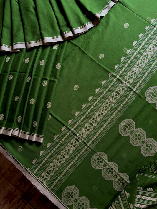Handwoven Green Colour Cotton Jamdani Saree