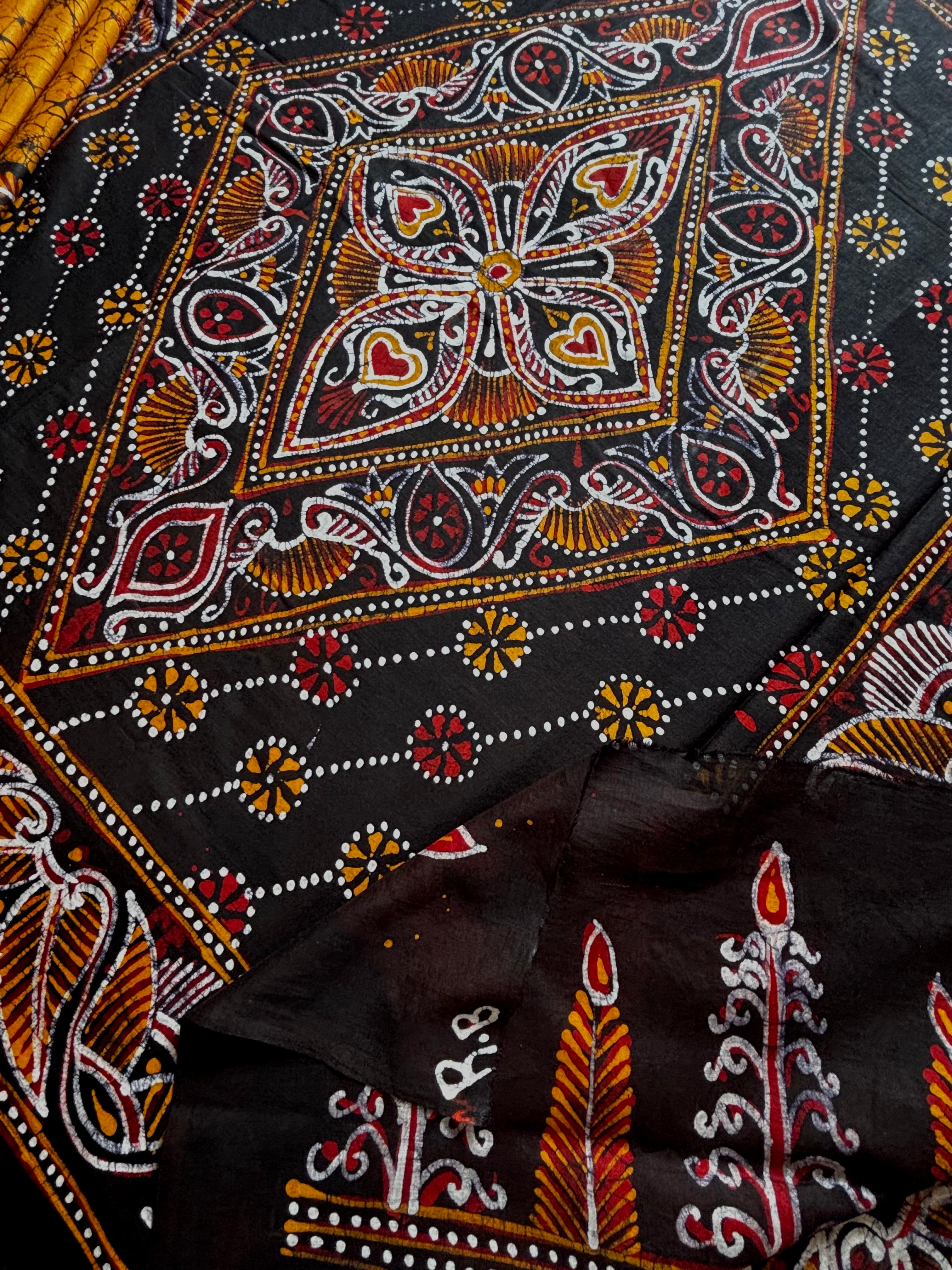 Hand Batik Mustard Mul Cotton Saree