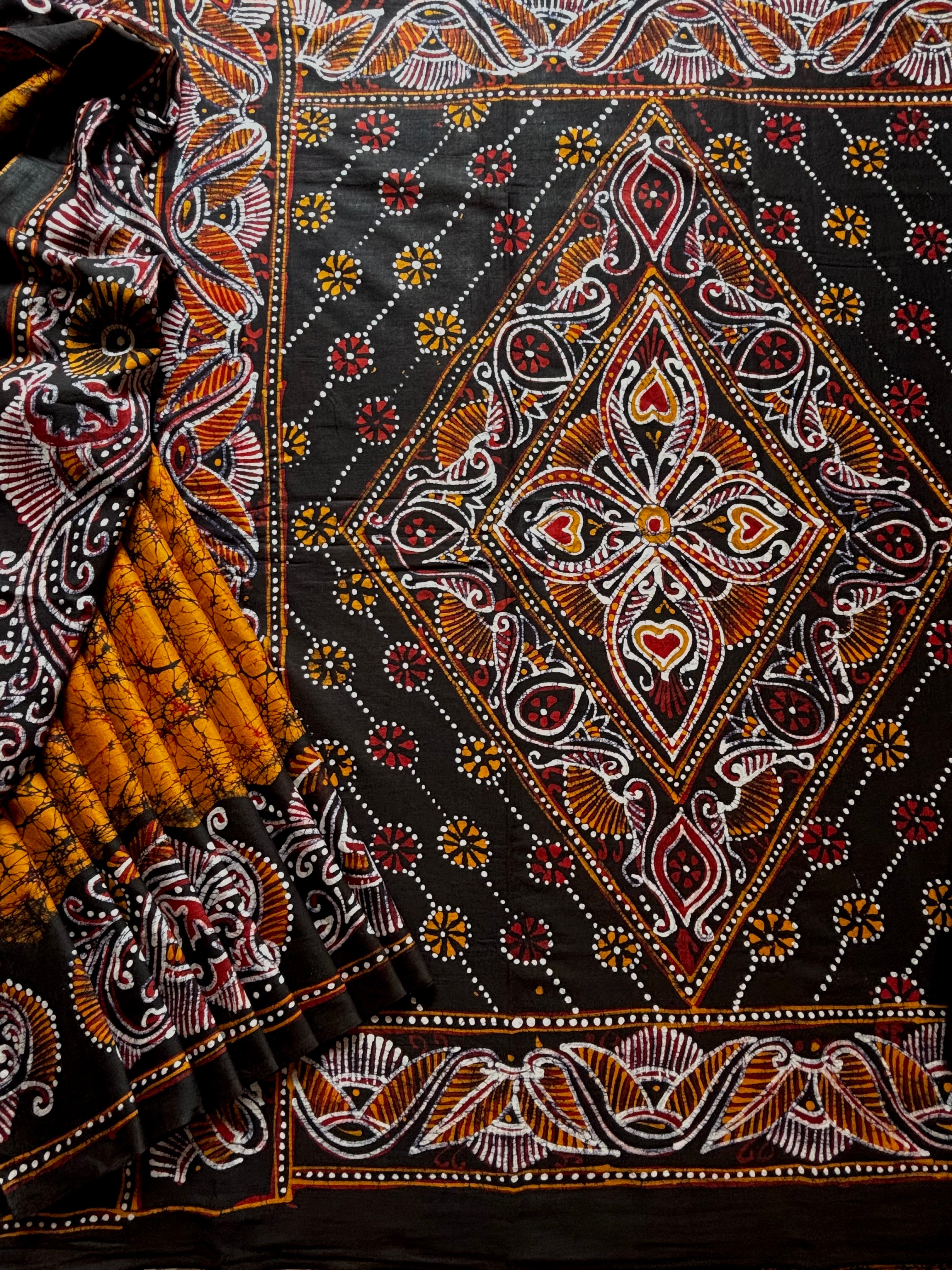 Hand Batik Mustard Mul Cotton Saree