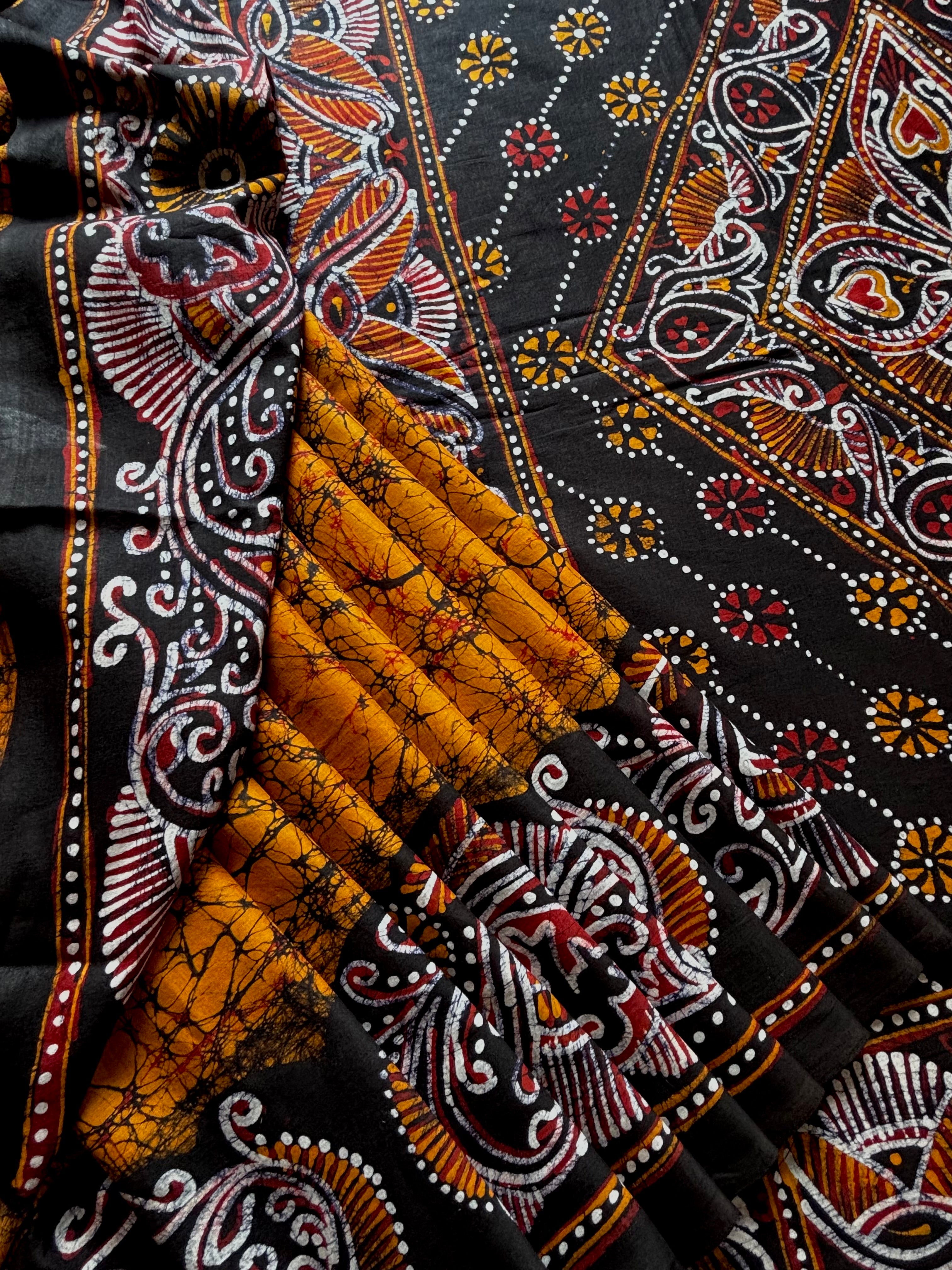 Hand Batik Mustard Mul Cotton Saree