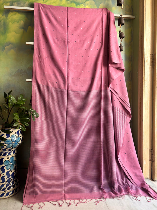 Handspun Handwoven Dusty Pink Cotton Jamdani