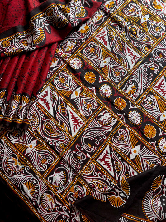 Handmade Pure Cotton Red Colour Batik Saree