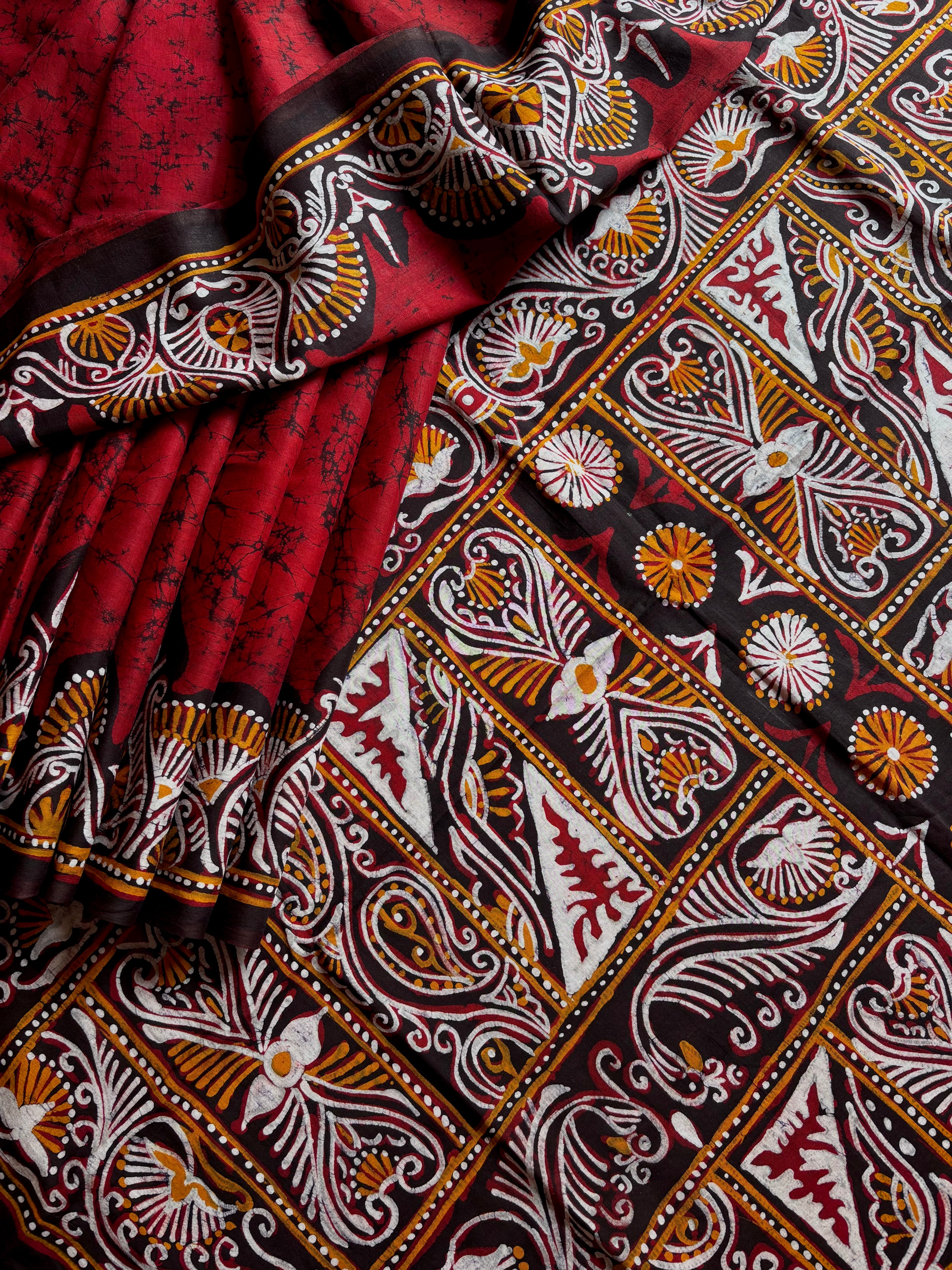 Handmade Pure Cotton Red Colour Batik Saree