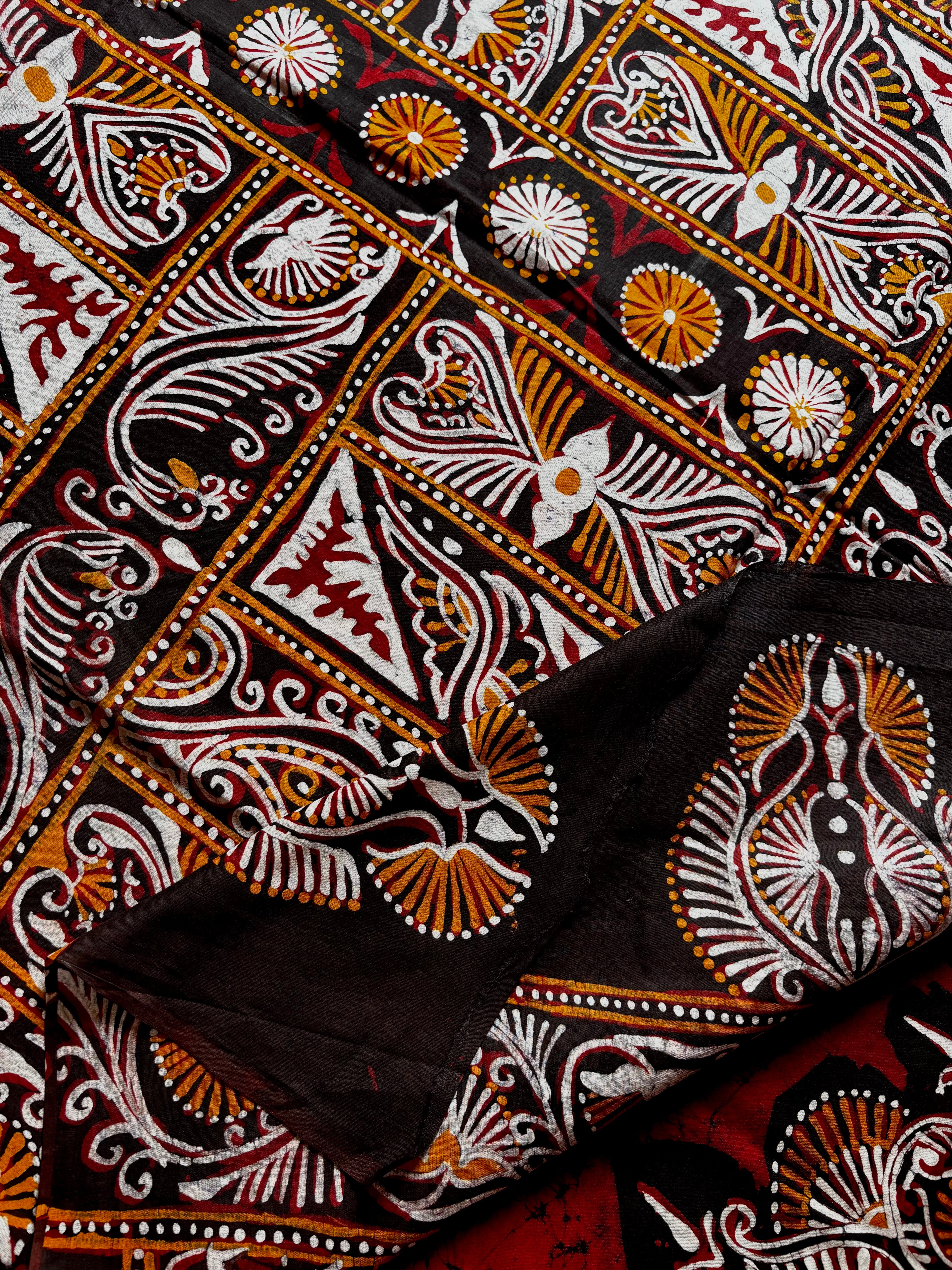 Handmade Pure Cotton Red Colour Batik Saree
