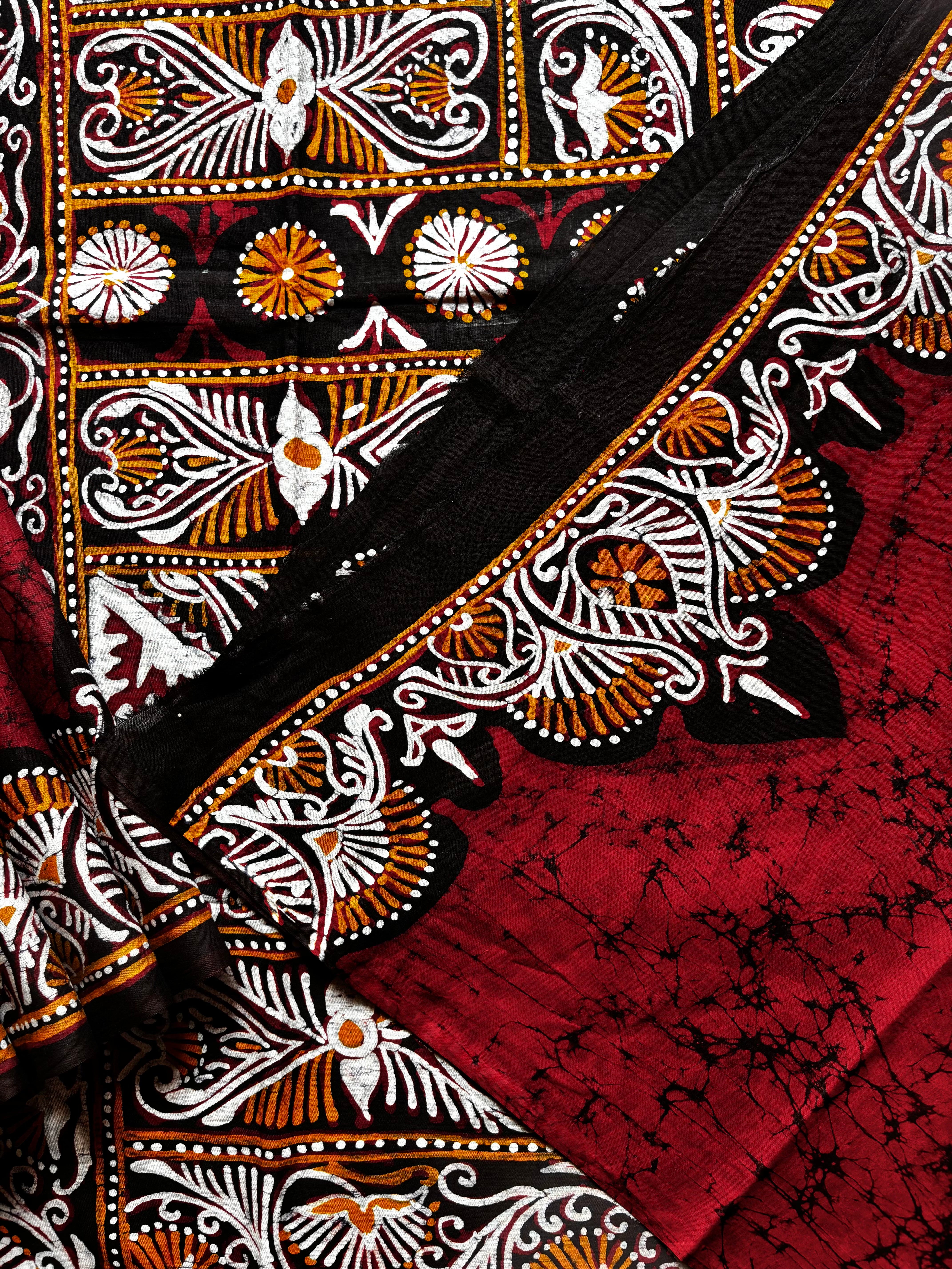 Handmade Pure Cotton Red Colour Batik Saree
