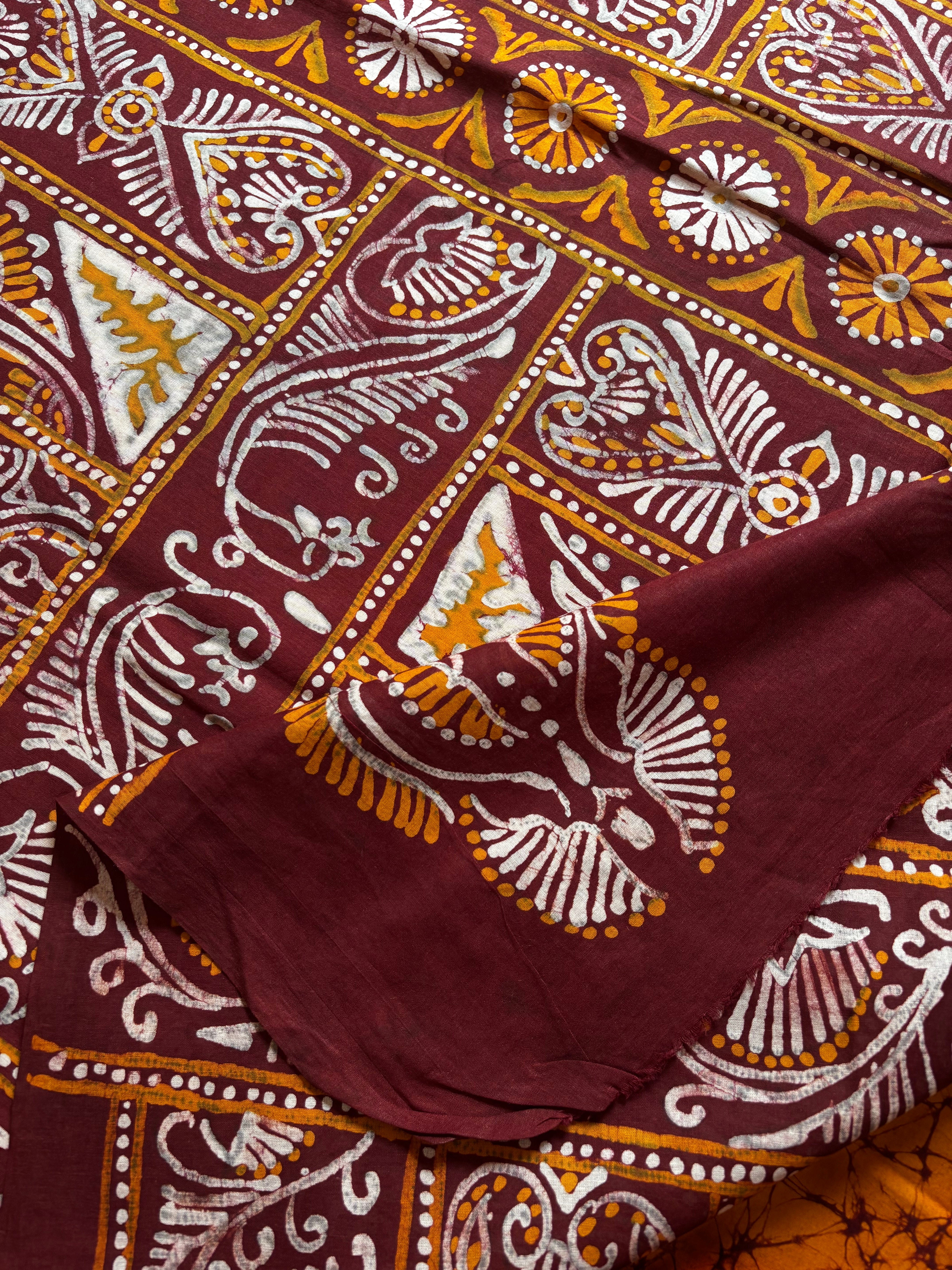 Handmade Pure Cotton Mustard Colour Batik Saree