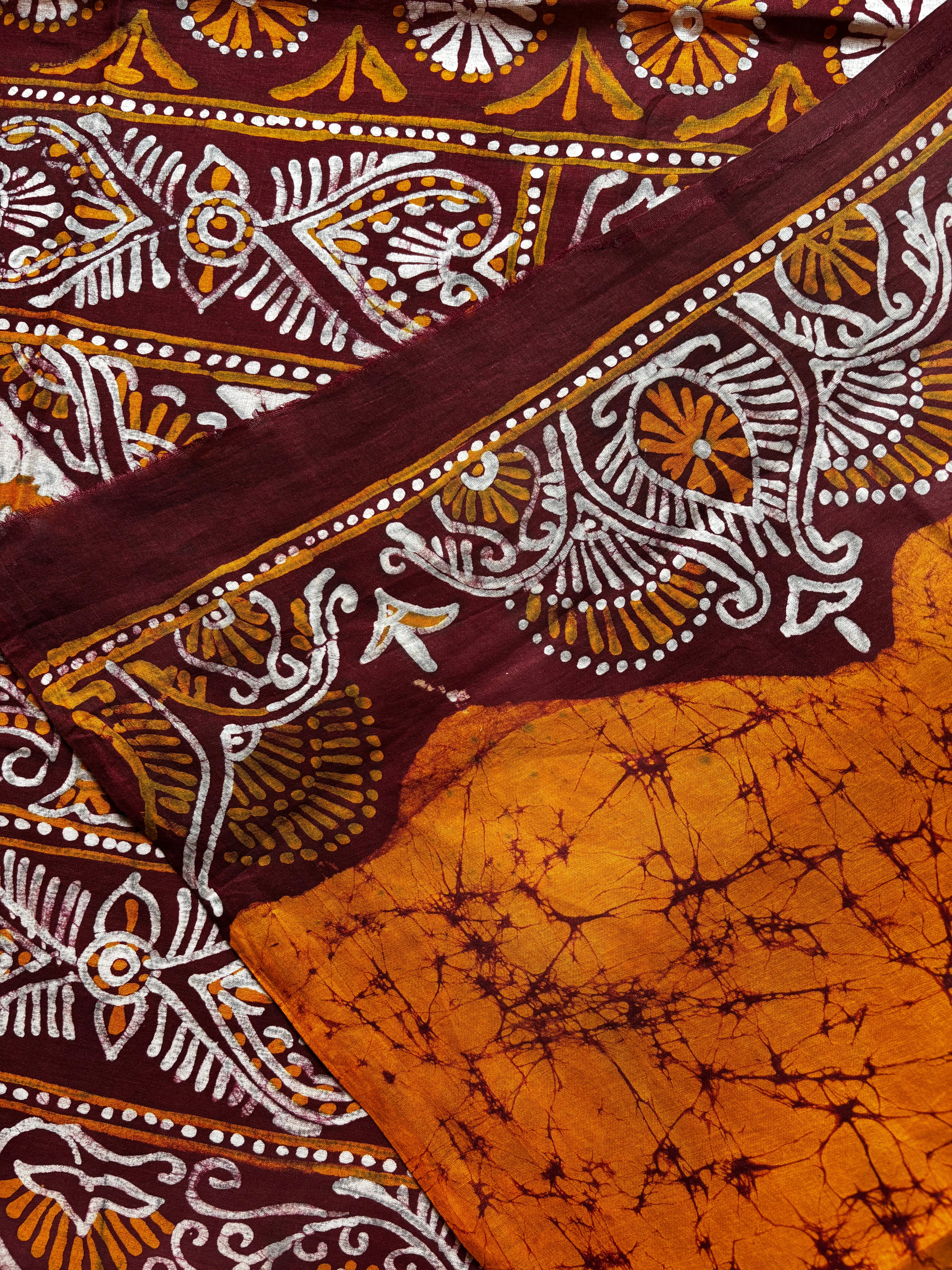 Handmade Pure Cotton Mustard Colour Batik Saree