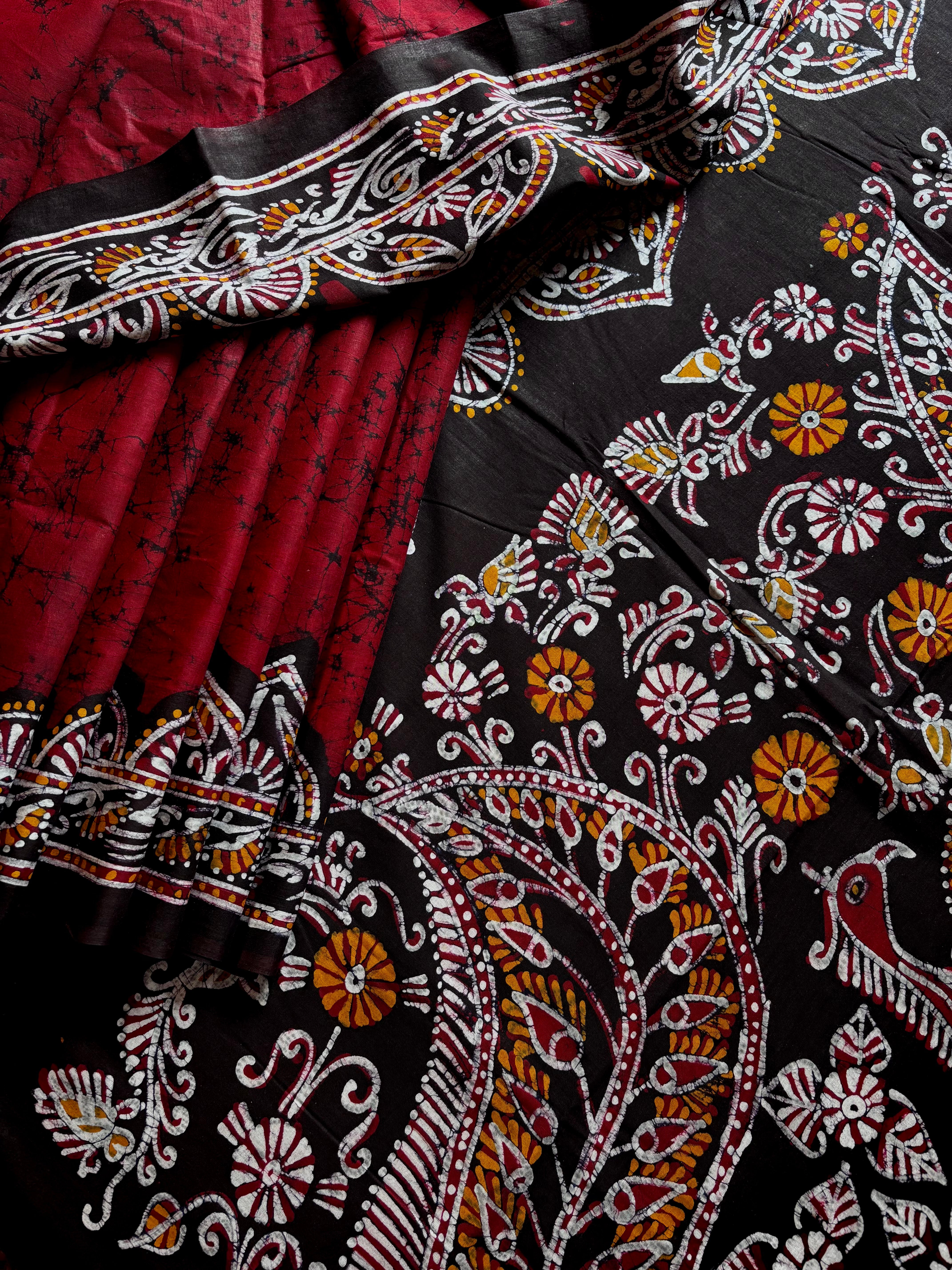 Handmade Pure Cotton Red Colour Batik Saree