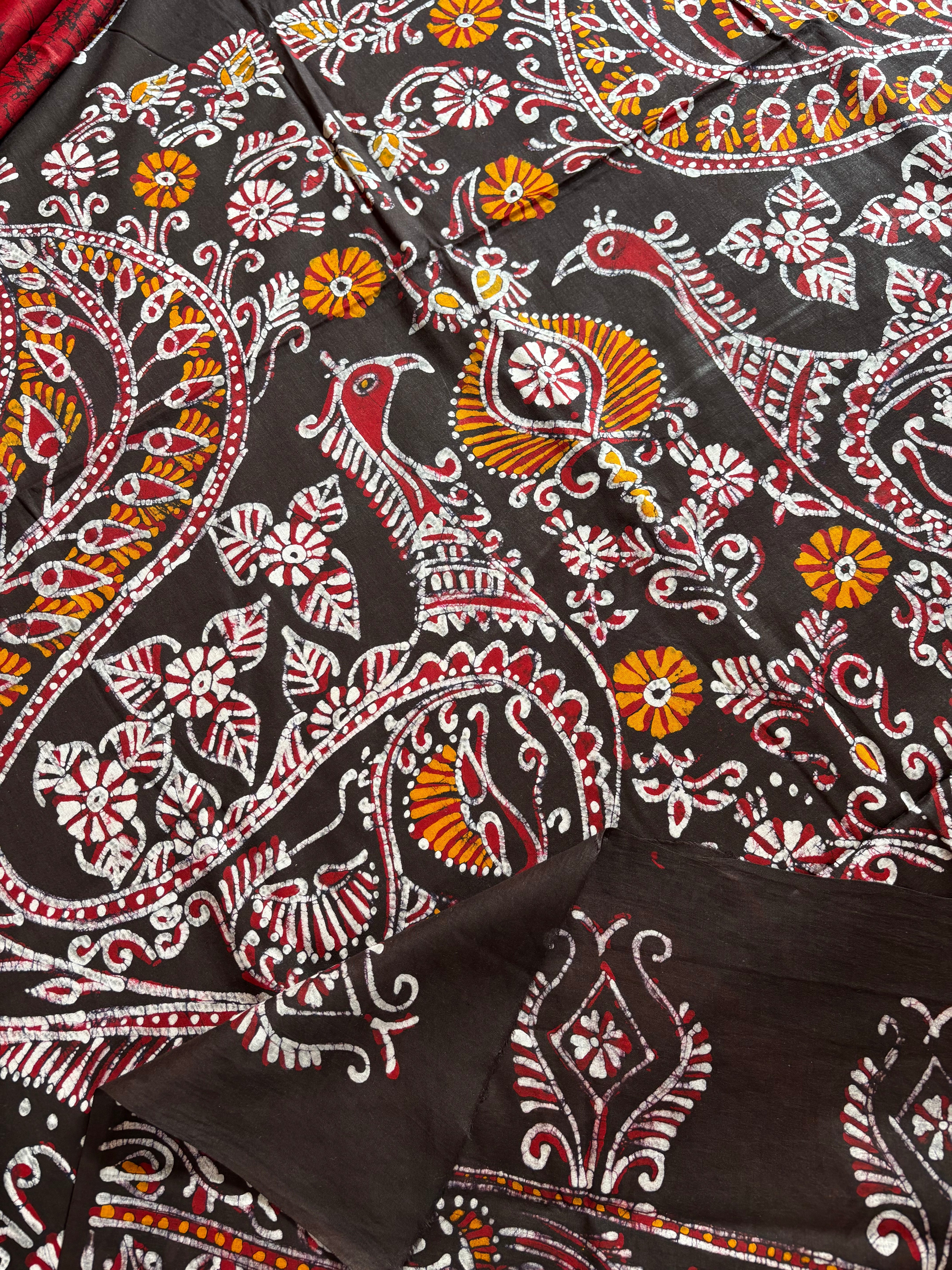 Handmade Pure Cotton Red Colour Batik Saree