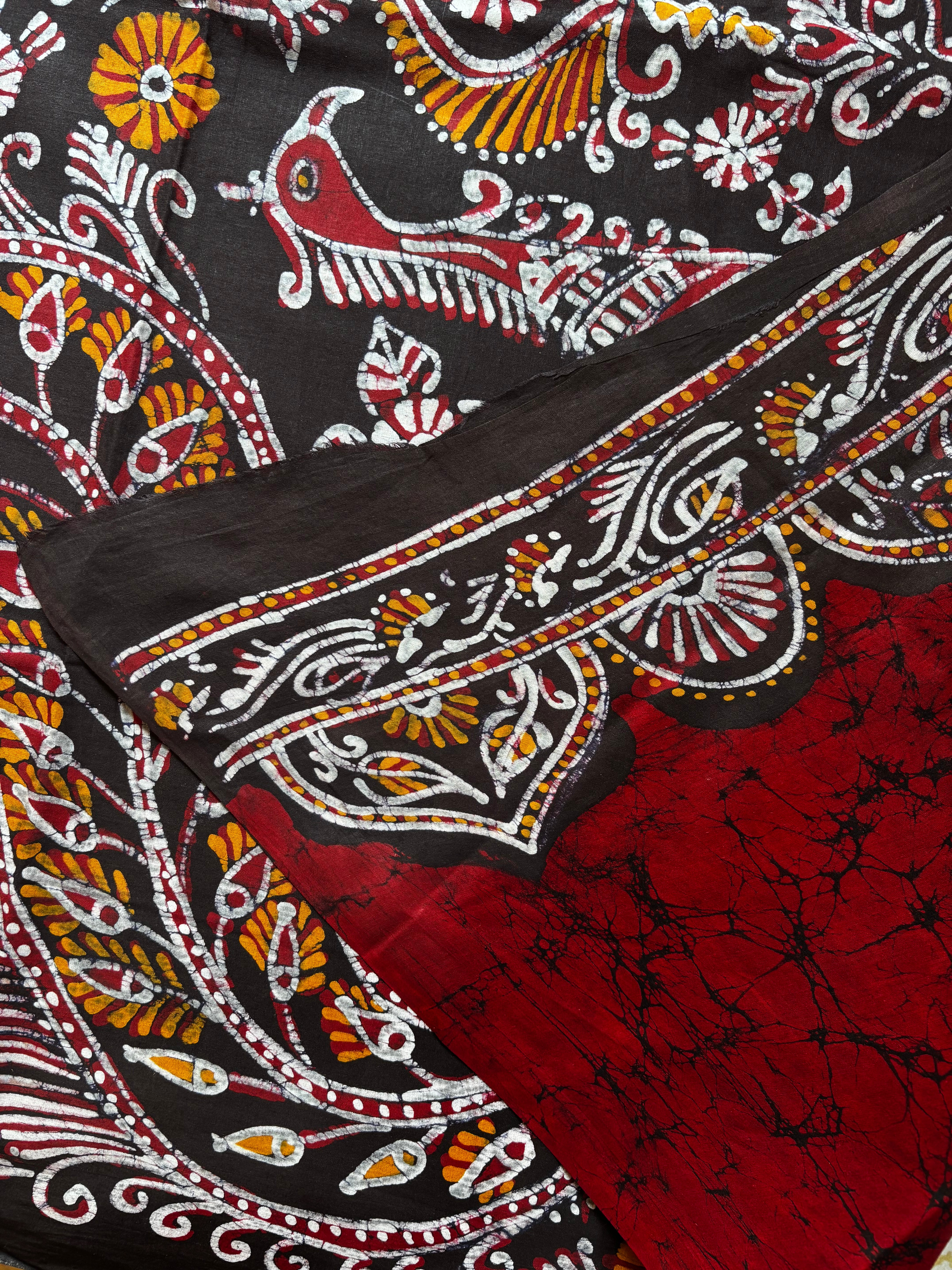 Handmade Pure Cotton Red Colour Batik Saree
