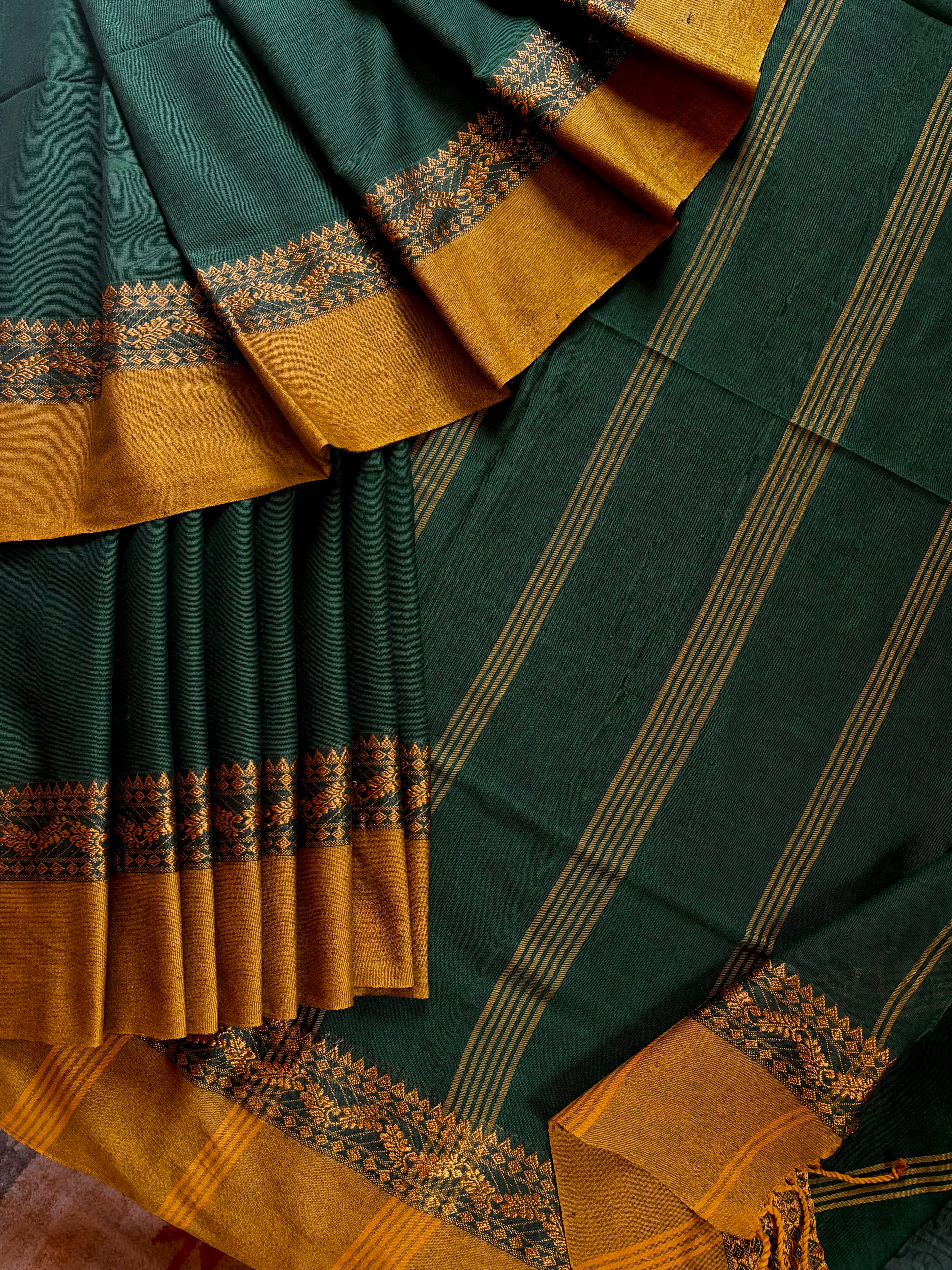 Handmade Green Mustard Phulia Cotton Saree
