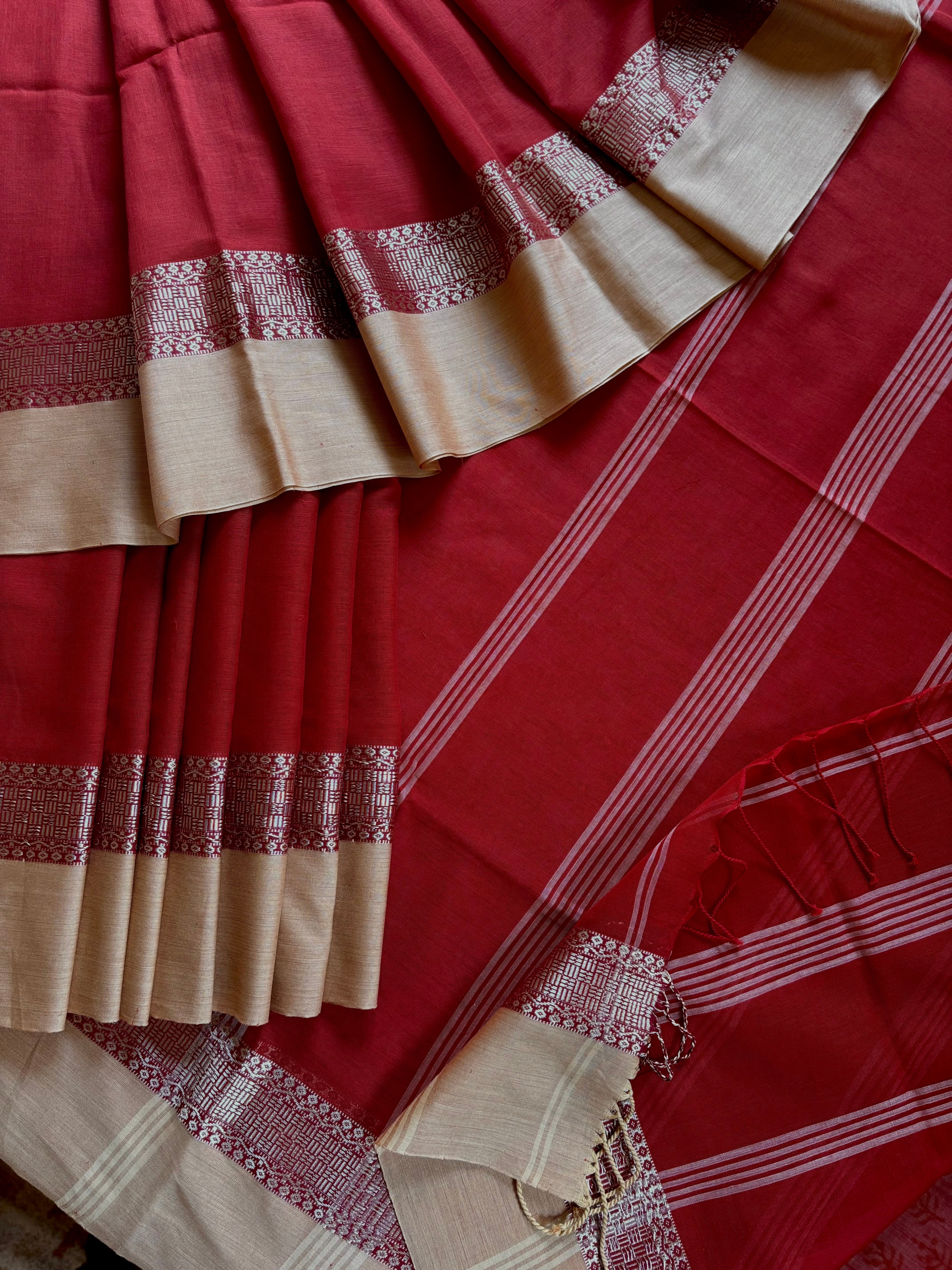 Handwoven Rust Beige Phulia Cotton Saree