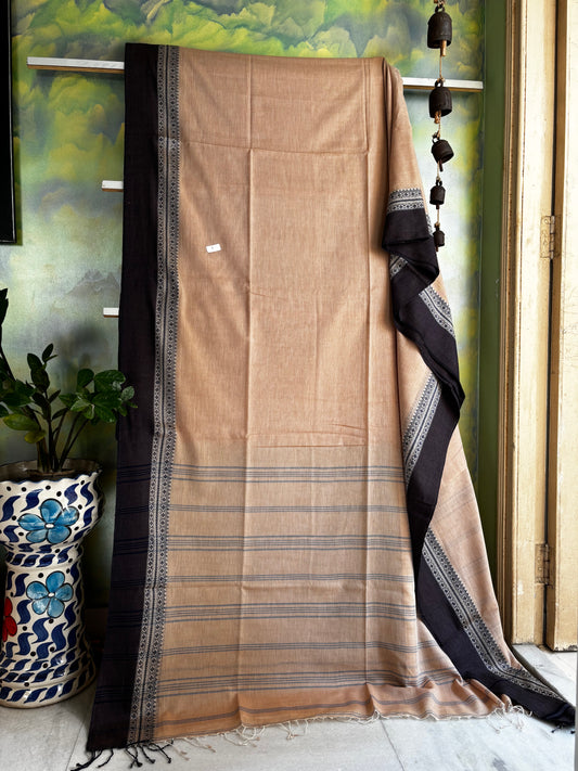 Handwoven Beige Black Phulia Cotton Saree