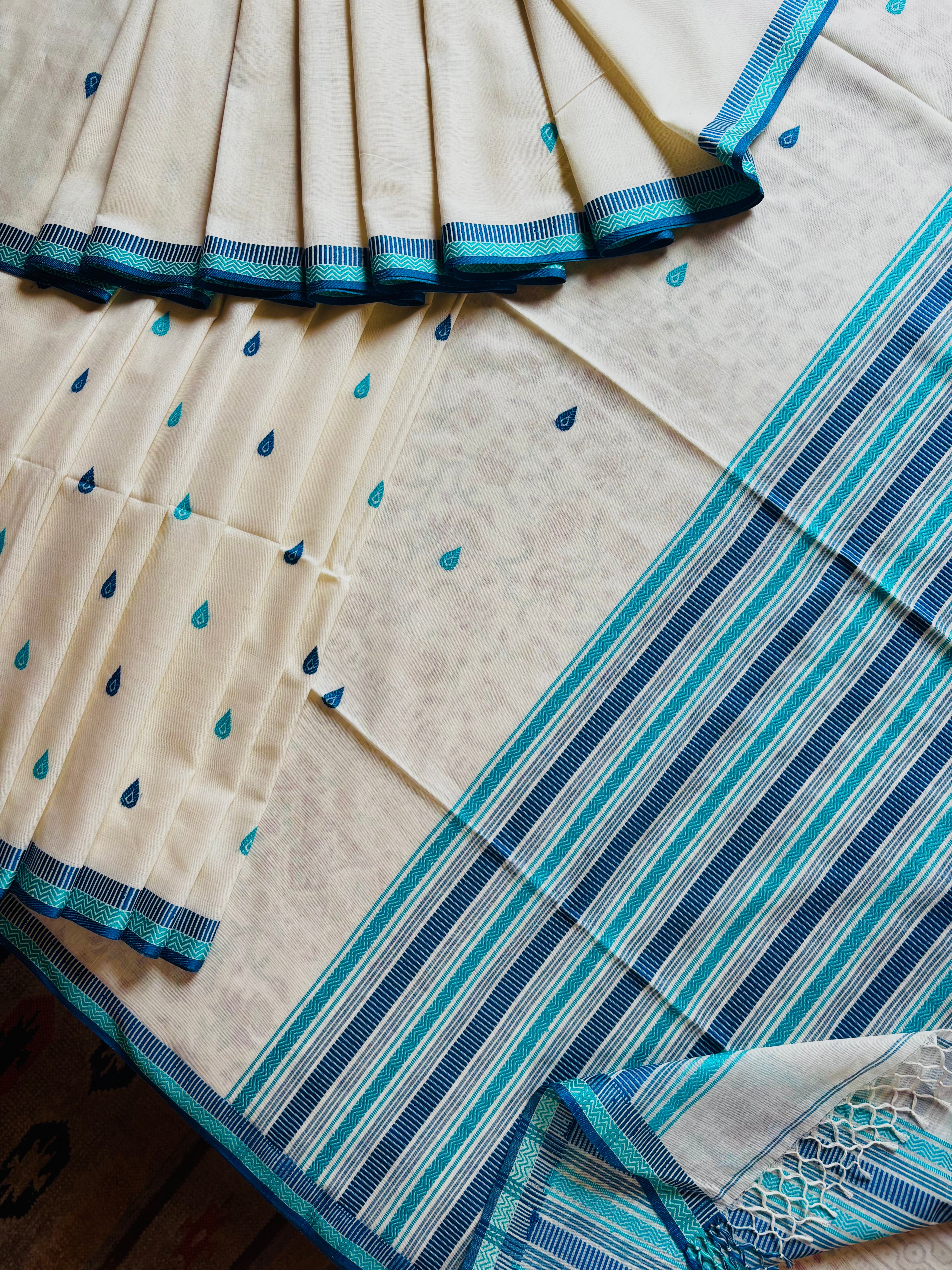 Handwoven Offwhite Colour Phulia Cotton Saree