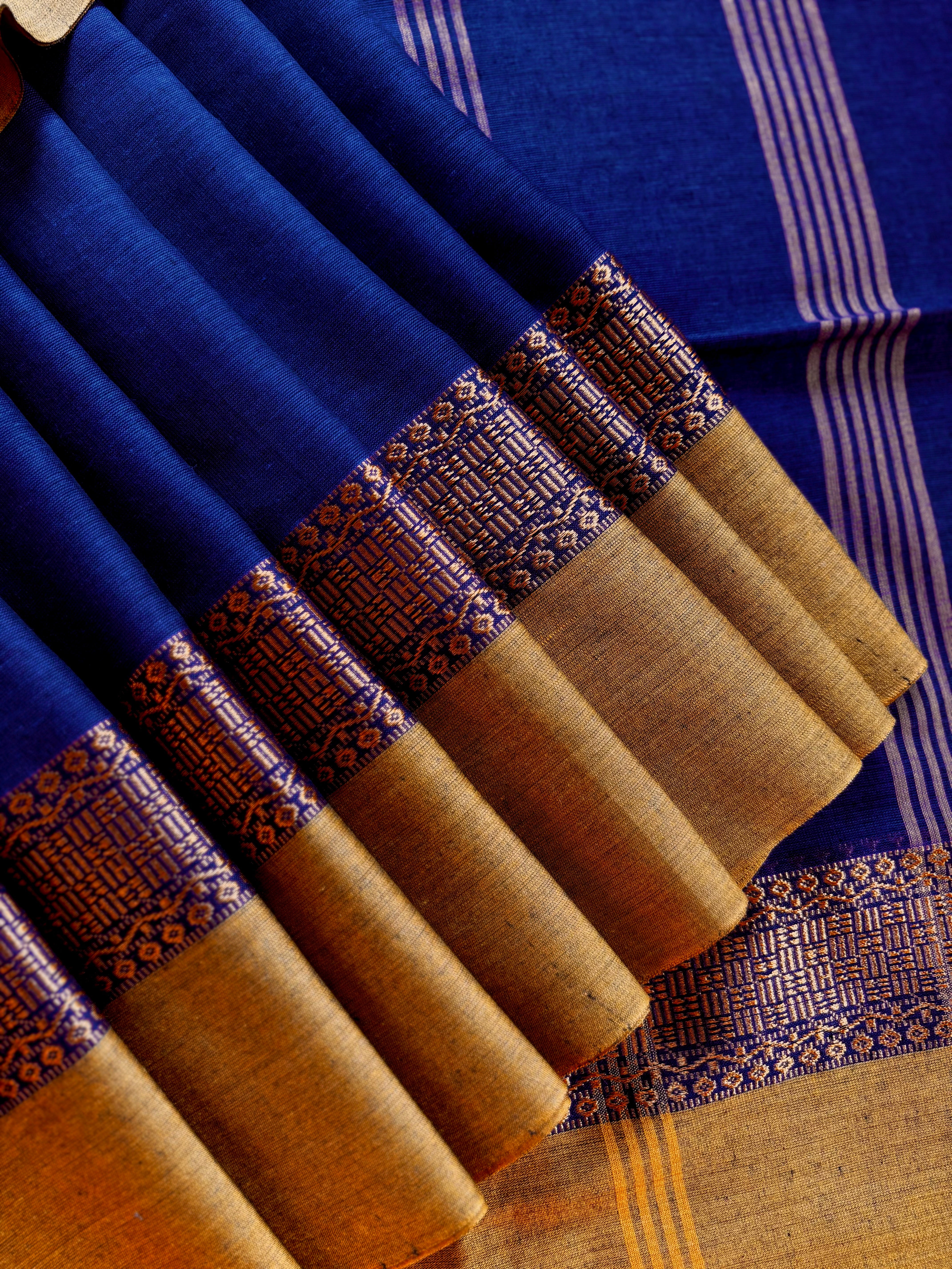 Handwoven Blue Mustard Phulia Cotton Saree