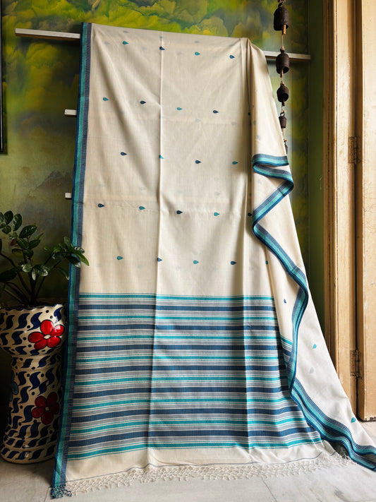 Handwoven Offwhite Colour Phulia Cotton Saree