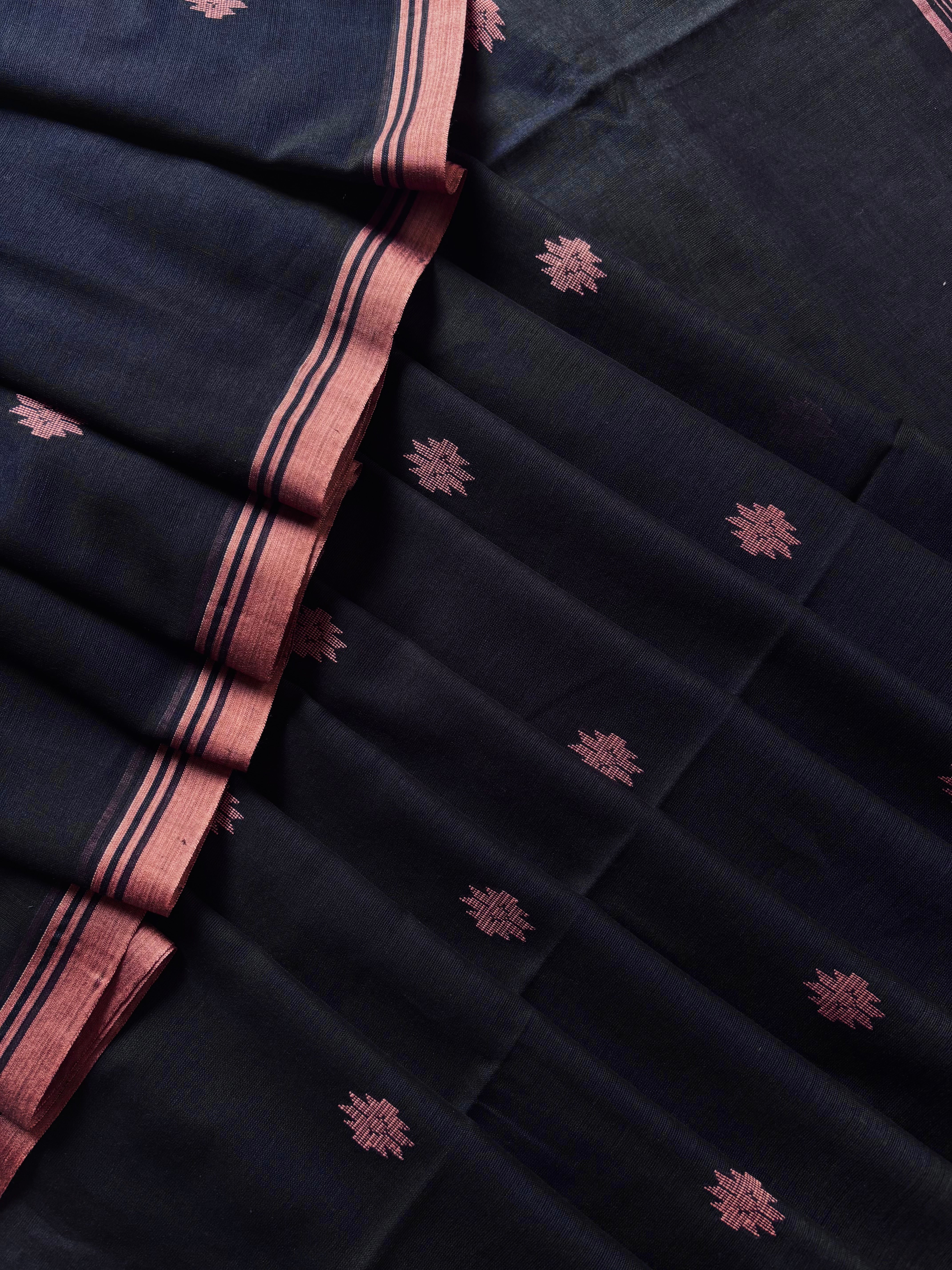 Handwoven Blue Black Colour Cotton Jamdani Saree