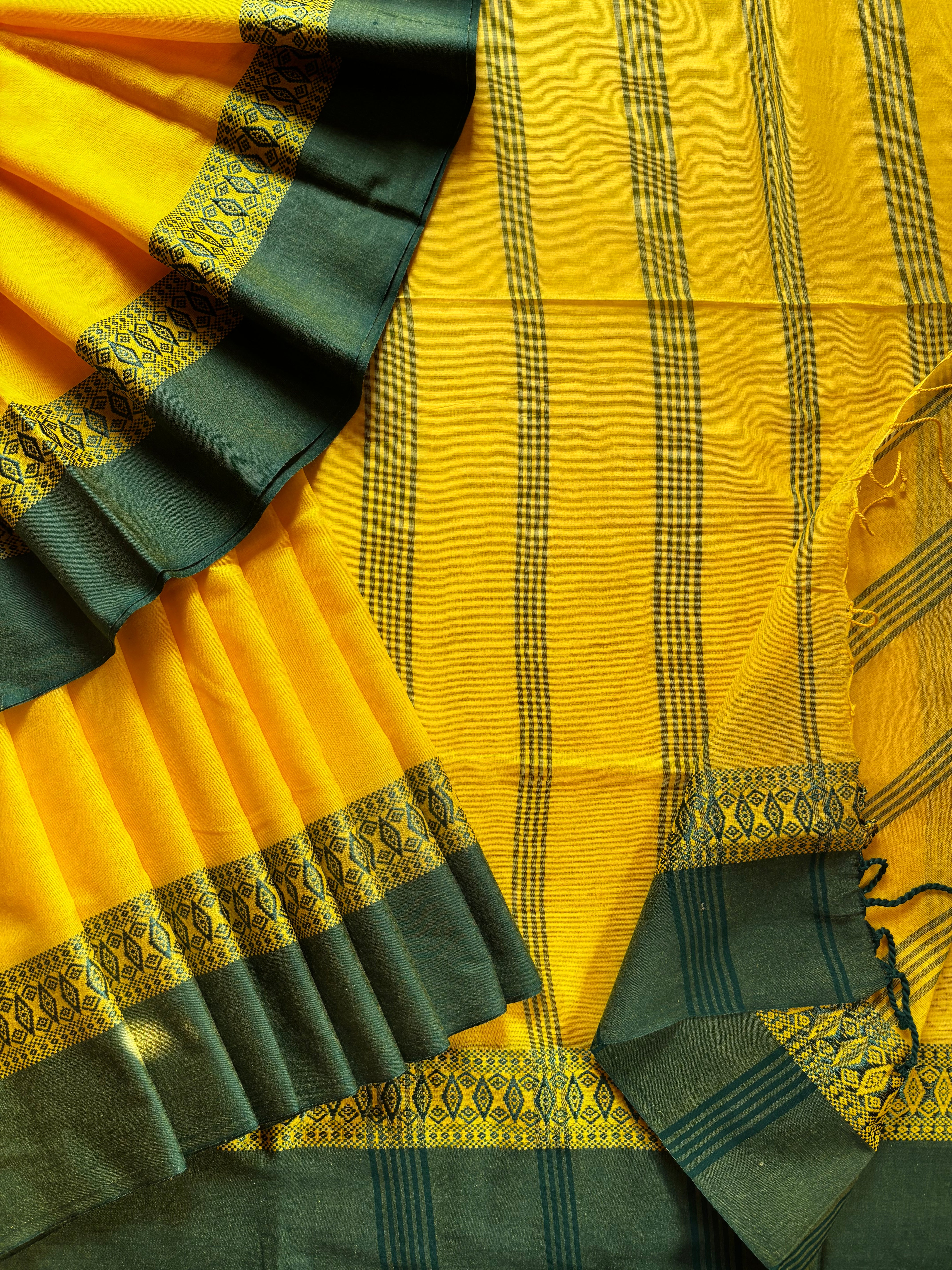 Handwoven Yellow Green Phulia Cotton Saree