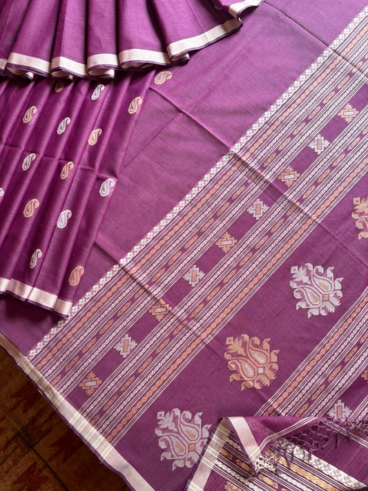 Handwoven Onion Pink Colour Cotton Jamdani Saree