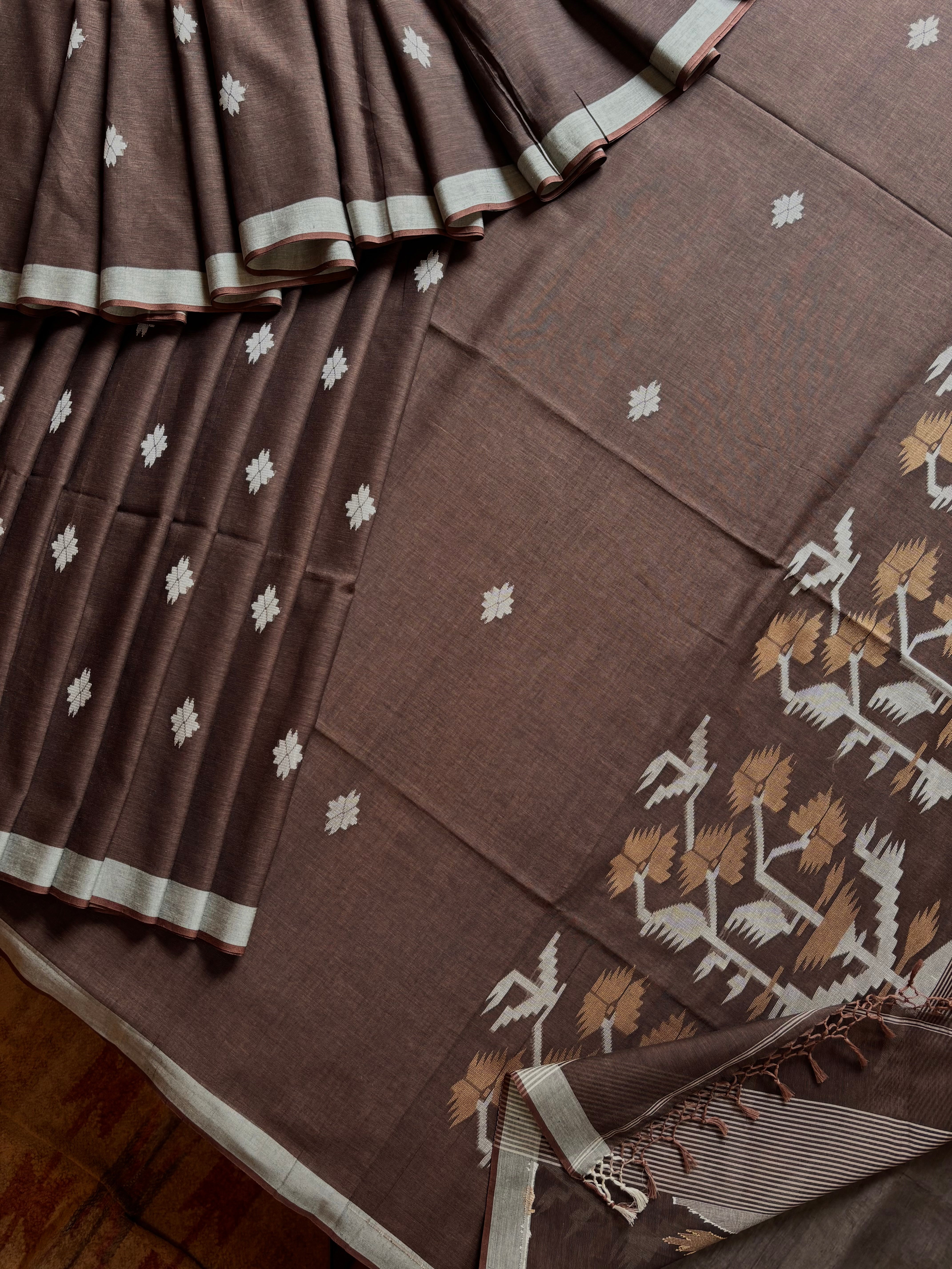 Handwoven Brown Colour Cotton Jamdani Saree