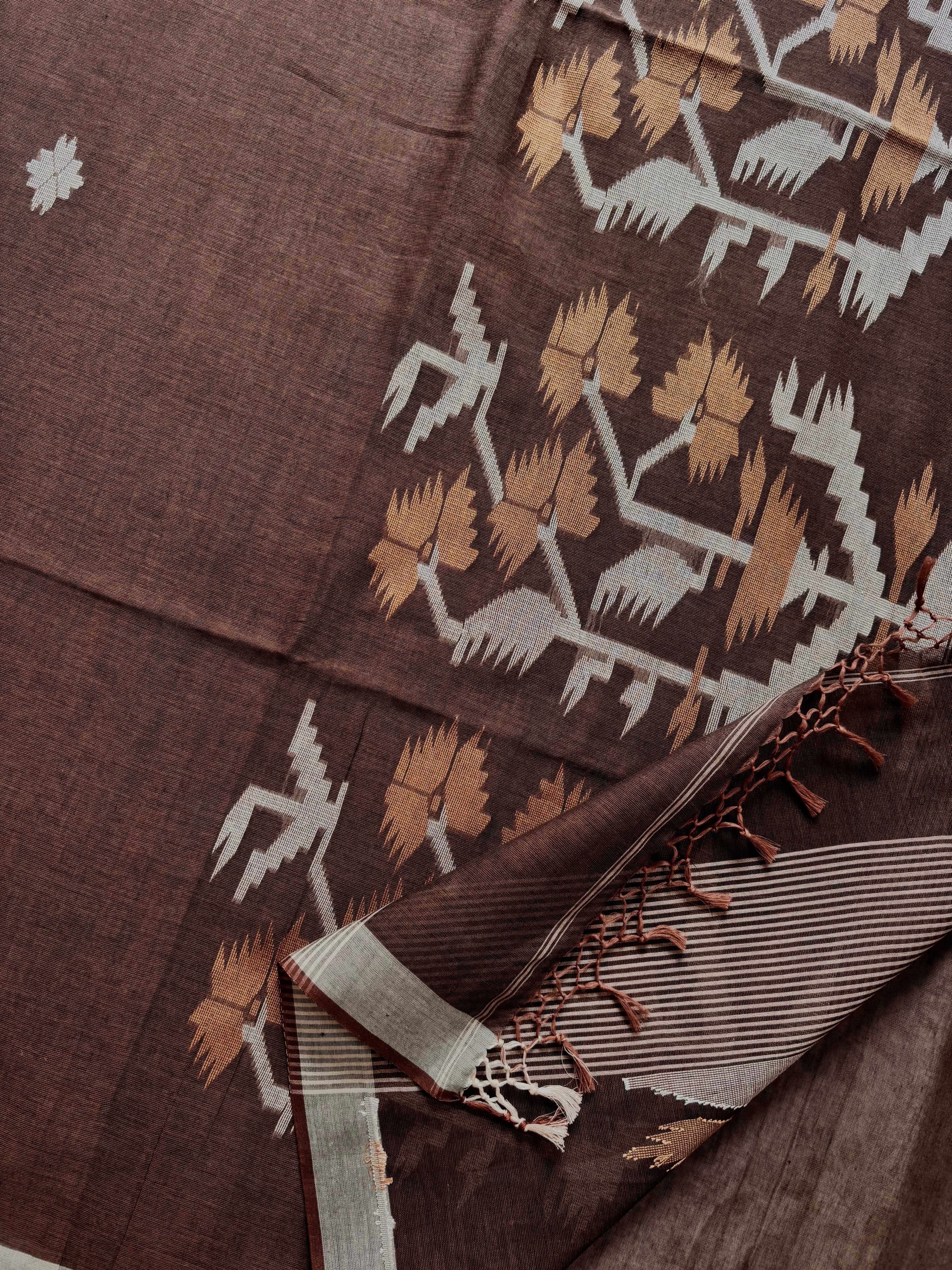 Handwoven Brown Colour Cotton Jamdani Saree