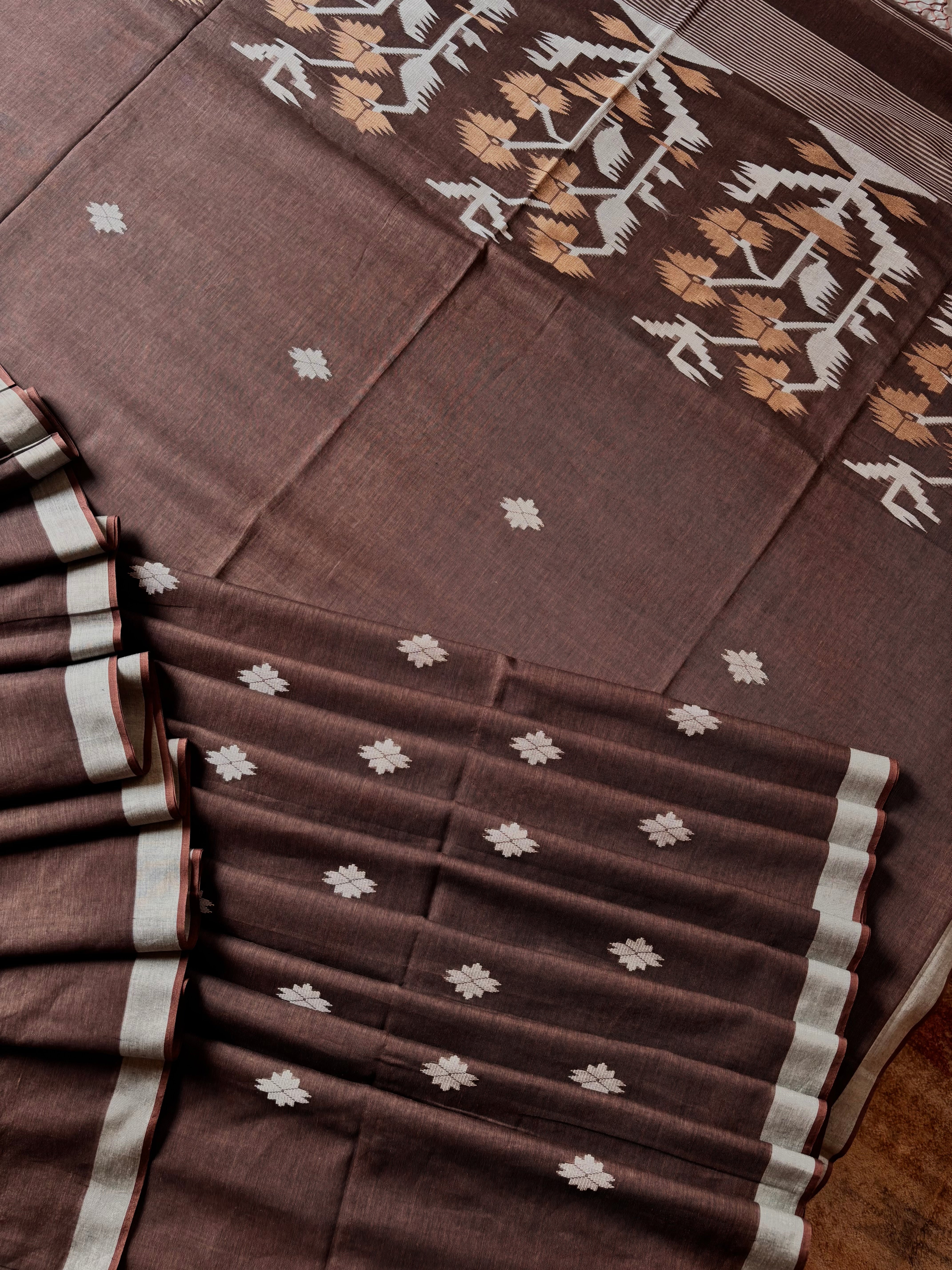 Handwoven Brown Colour Cotton Jamdani Saree
