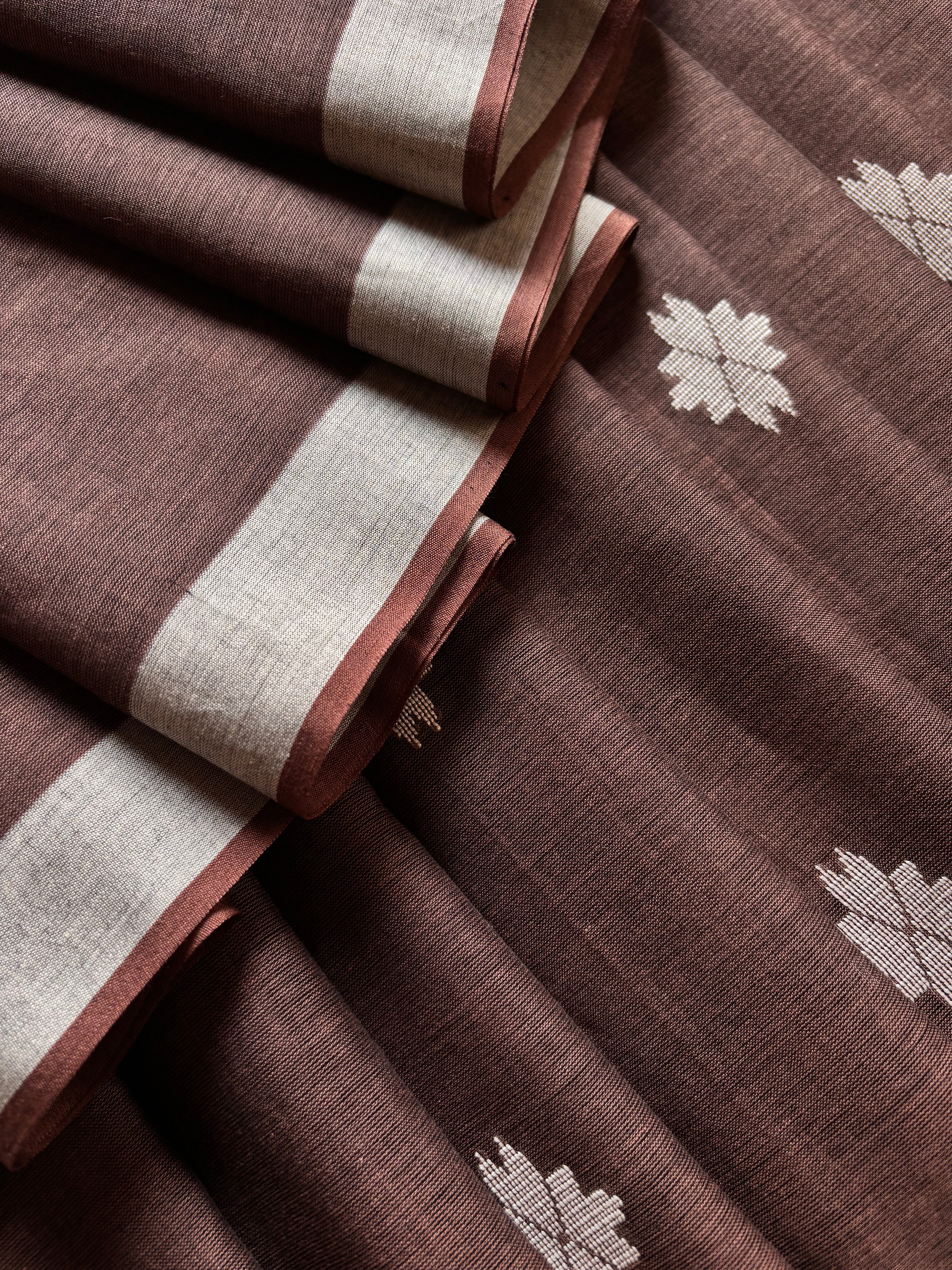 Handwoven Brown Colour Cotton Jamdani Saree