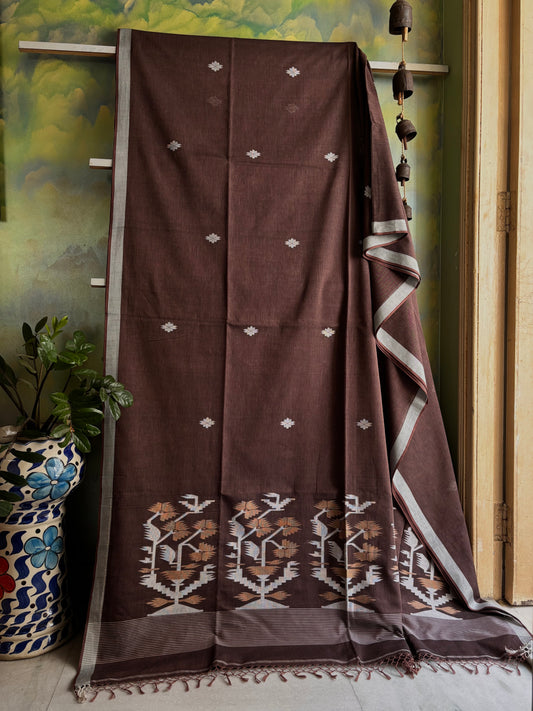 Handwoven Brown Colour Cotton Jamdani Saree