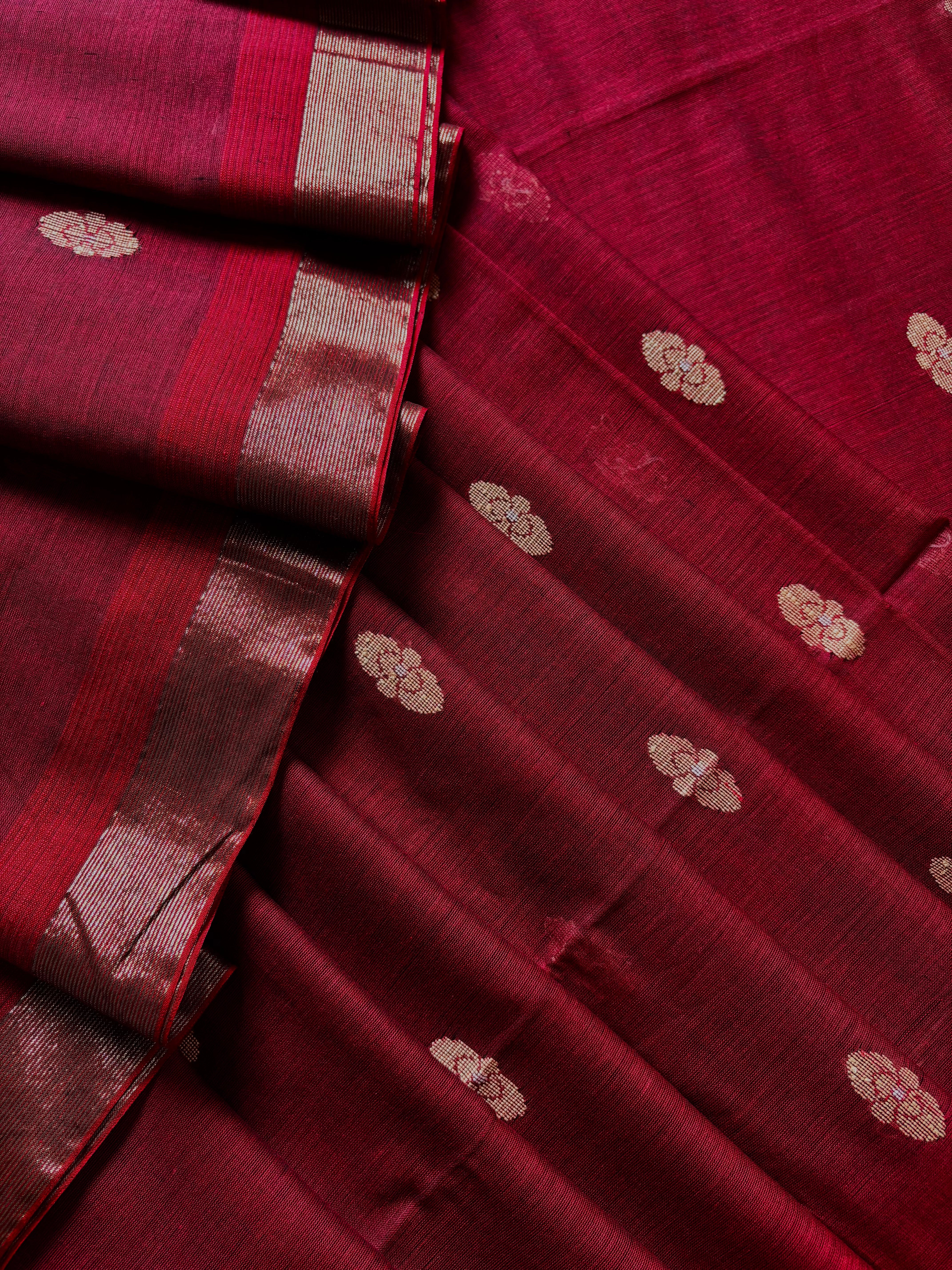 Handwoven Maroon Colour Cotton Jamdani Saree