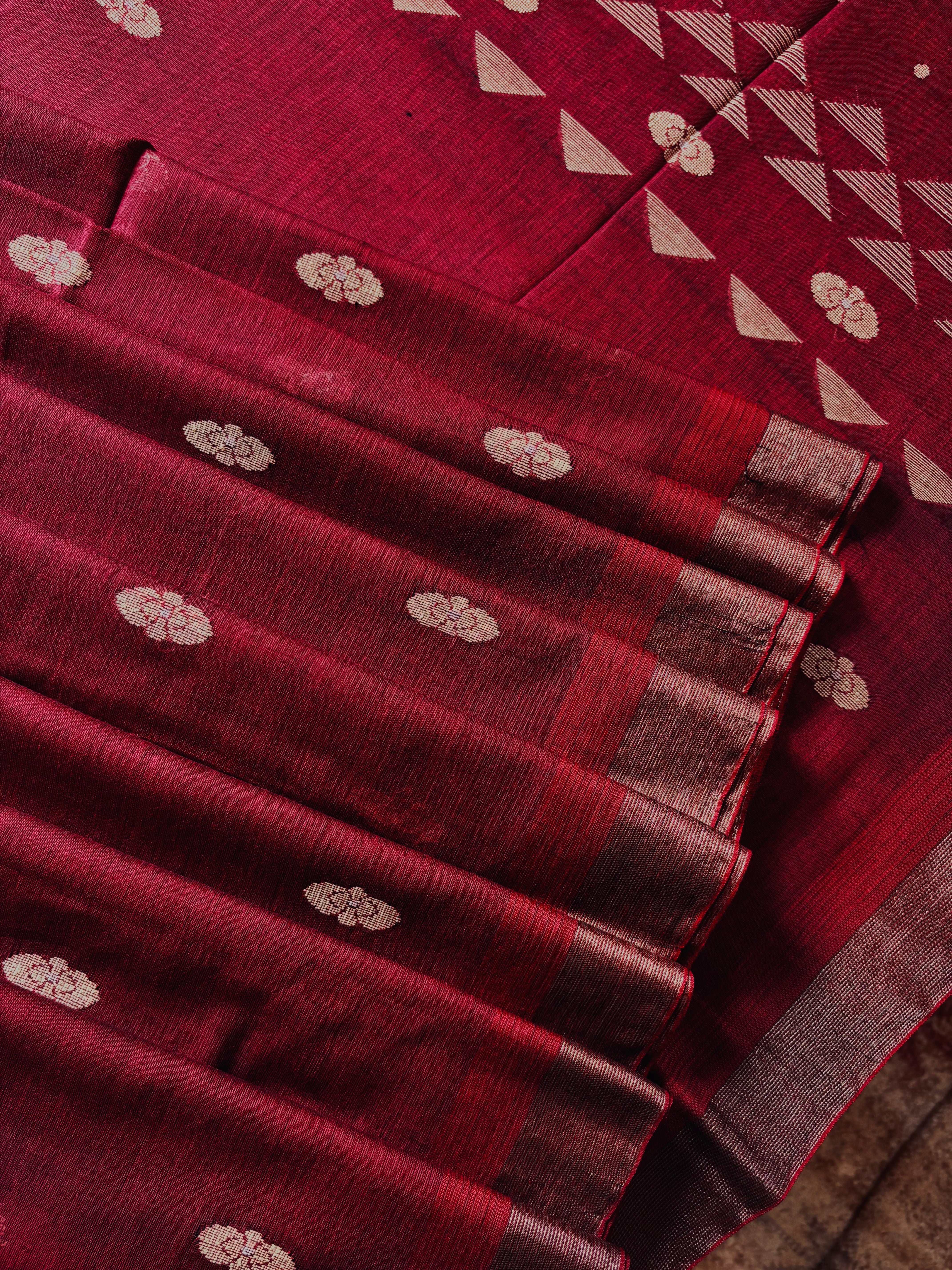 Handwoven Maroon Colour Cotton Jamdani Saree