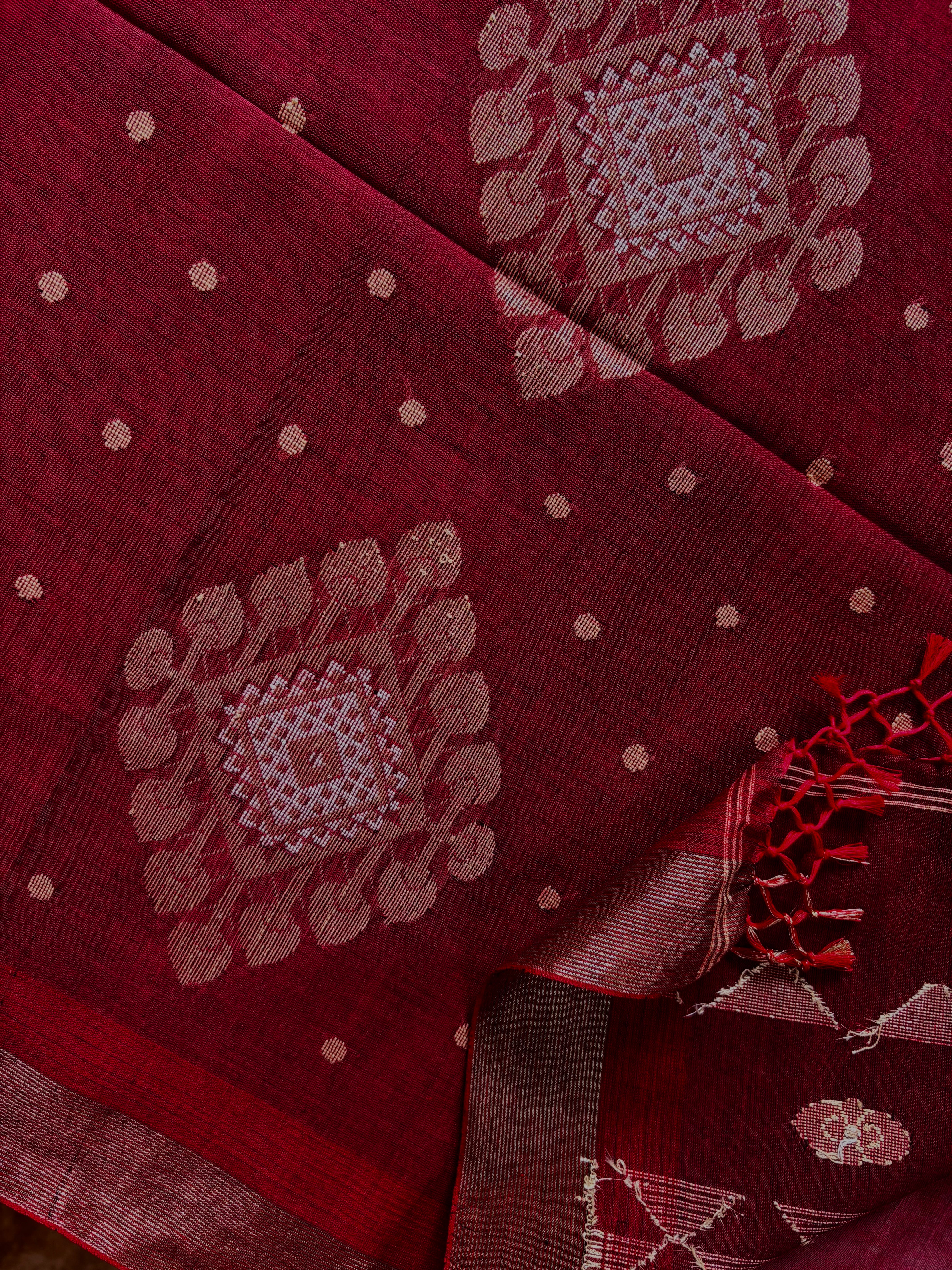 Handwoven Maroon Colour Cotton Jamdani Saree