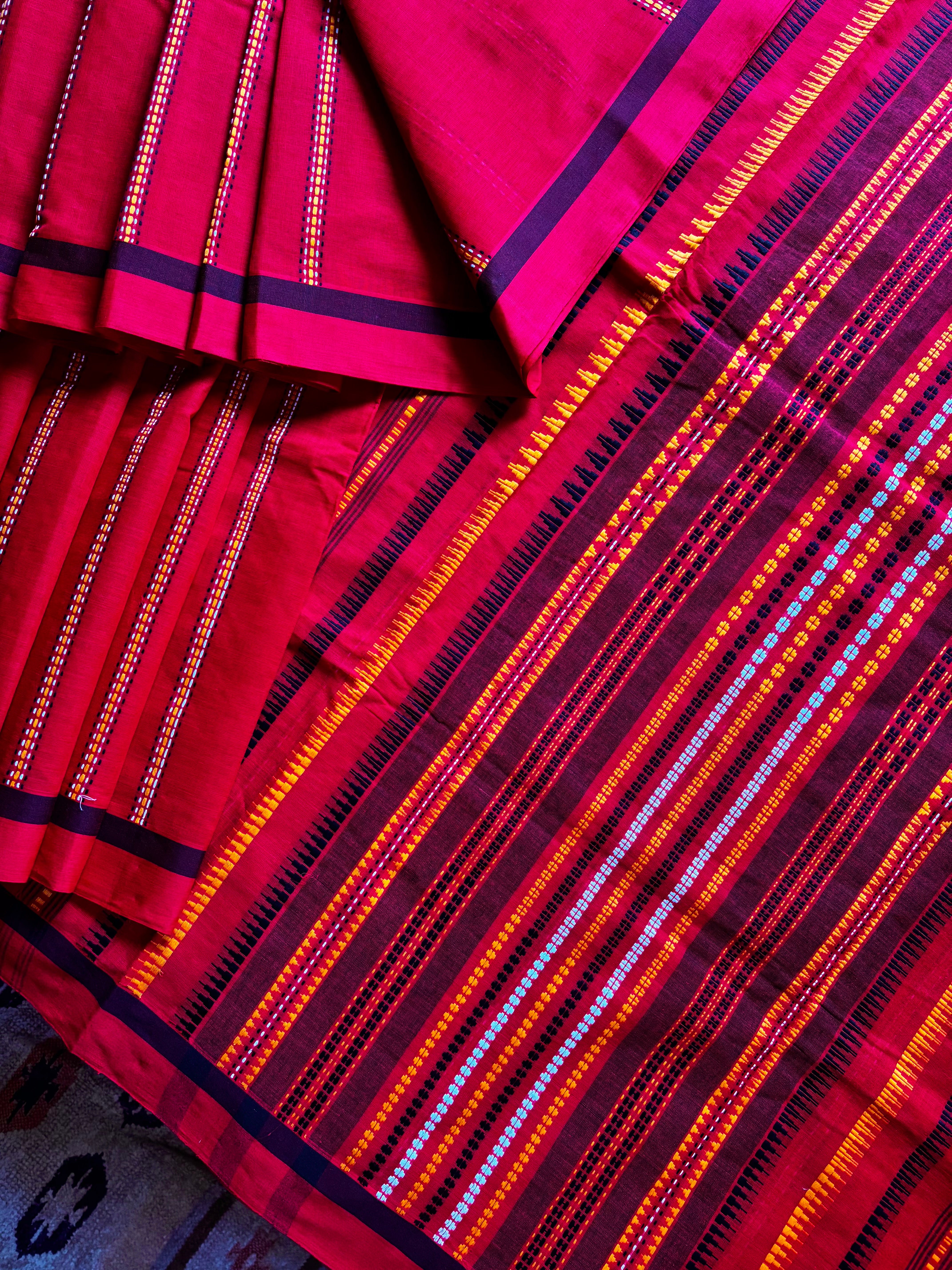 Handwoven Red Colour Begampuri Cotton Saree
