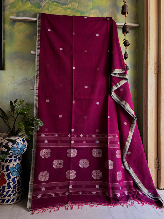 Handwoven Purple Colour Cotton Jamdani Saree