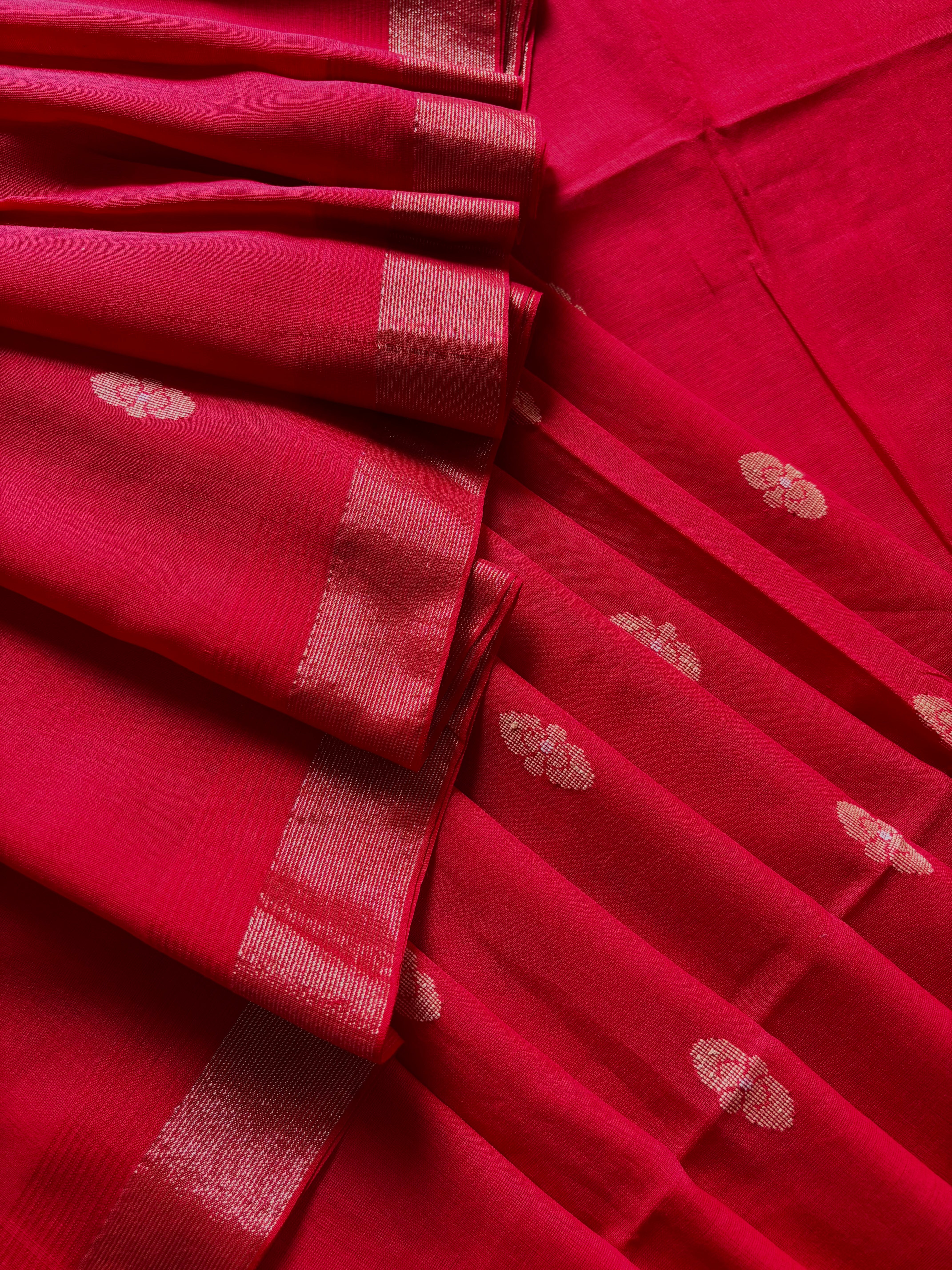 Handwoven Red Colour Cotton Jamdani Saree