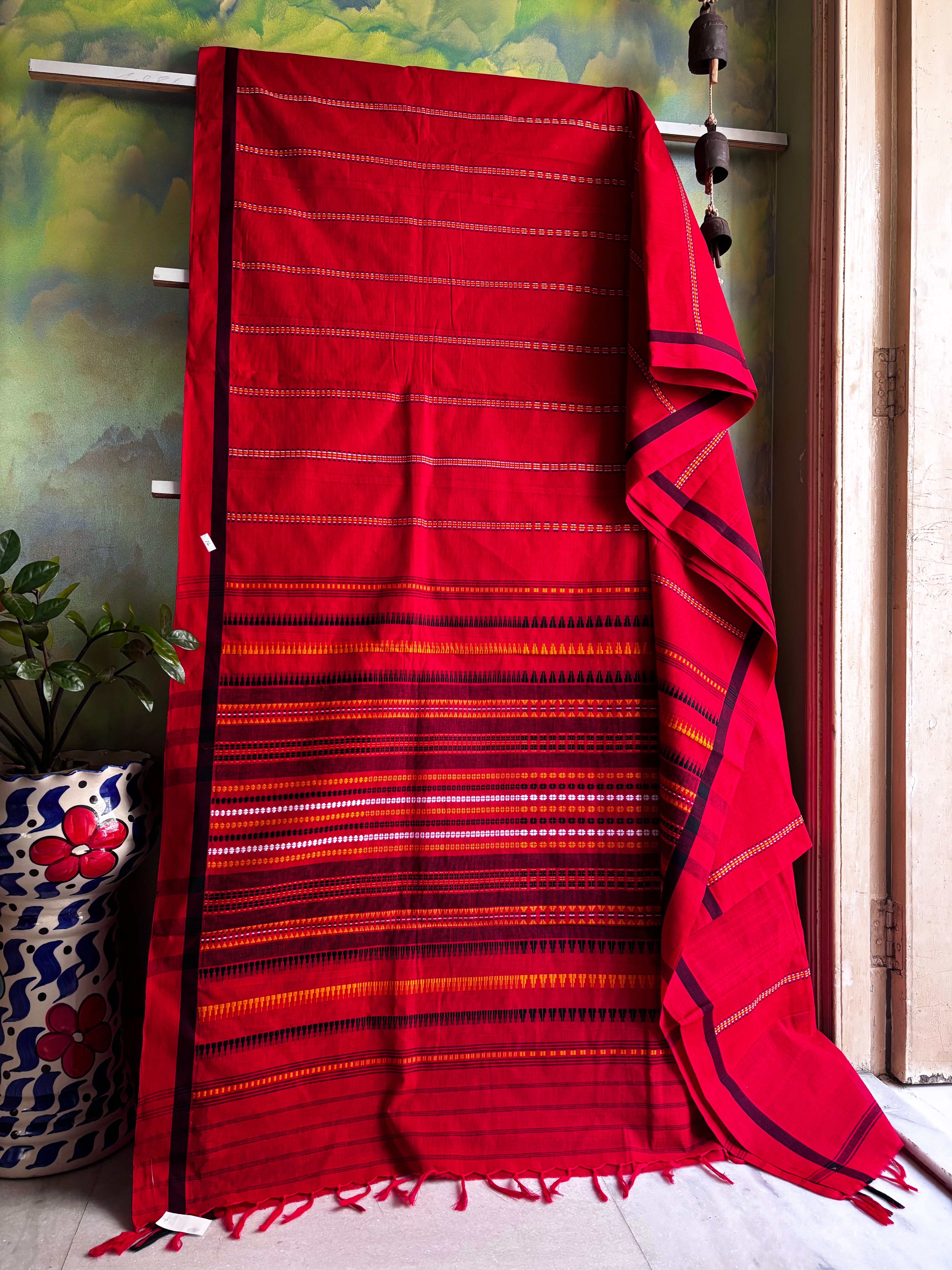 Handwoven Red Colour Begampuri Cotton Saree