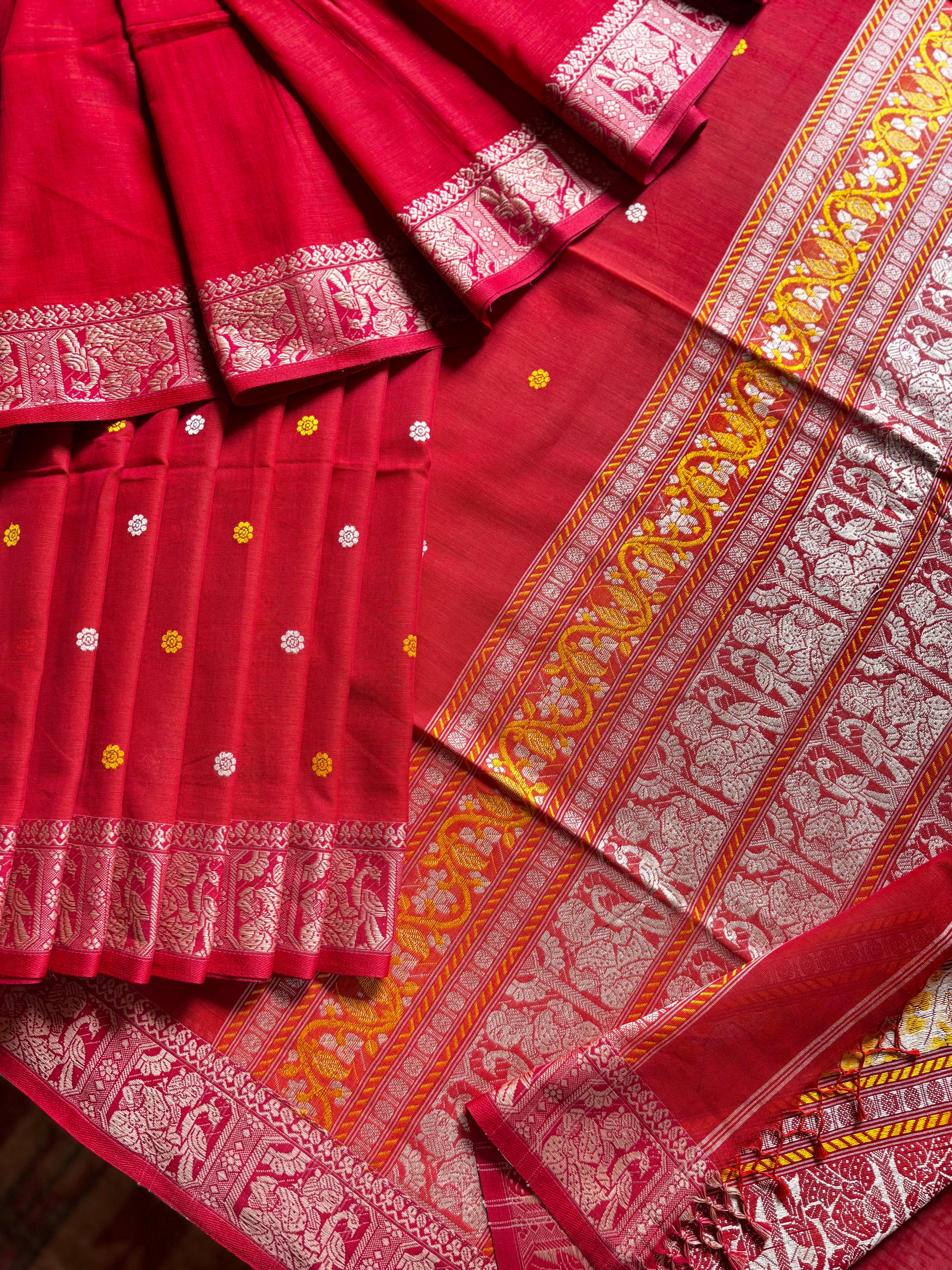 Handwoven Orange Colour Baluchari Cotton Saree