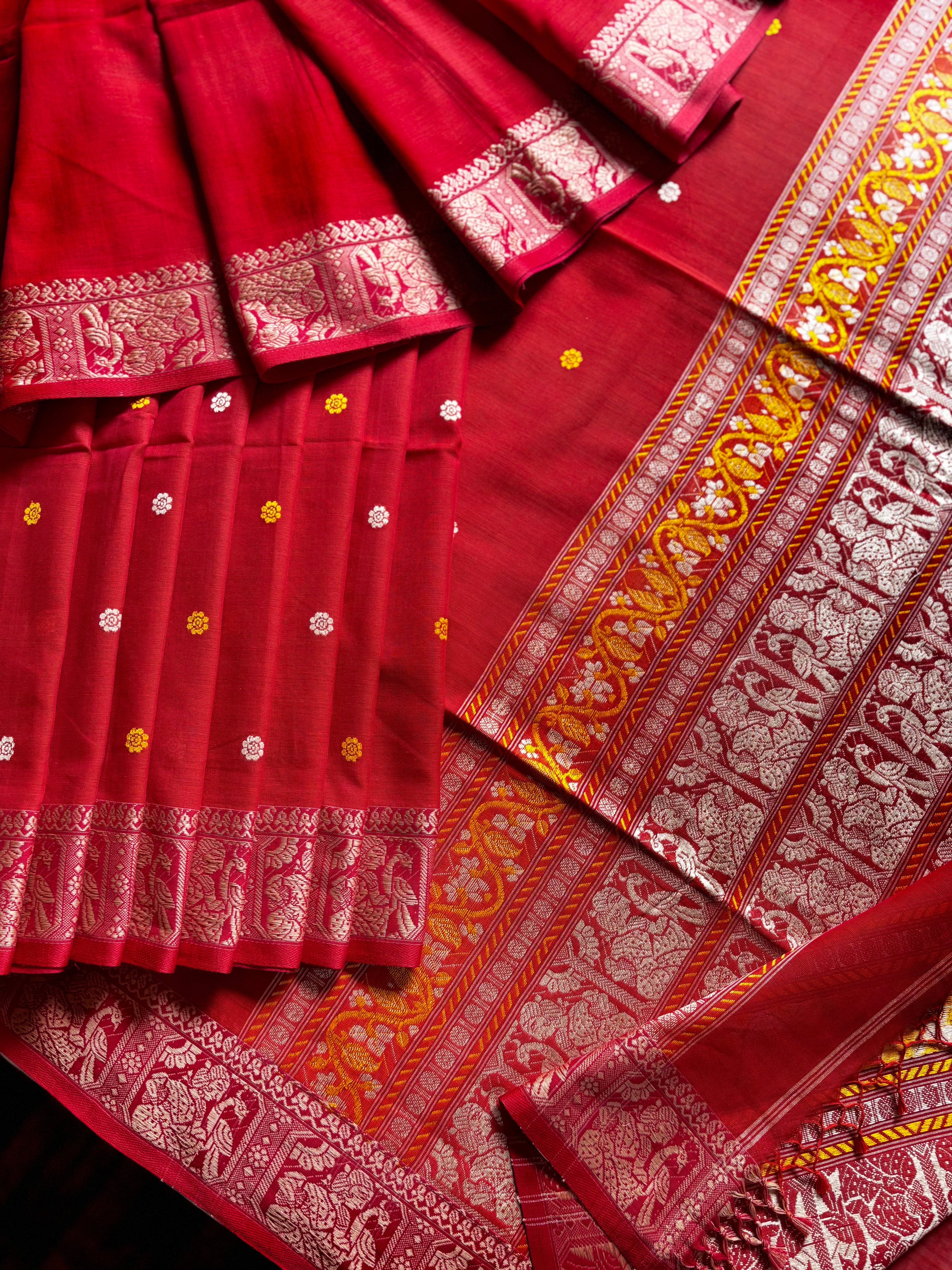 Handwoven Orange Colour Baluchari Cotton Saree