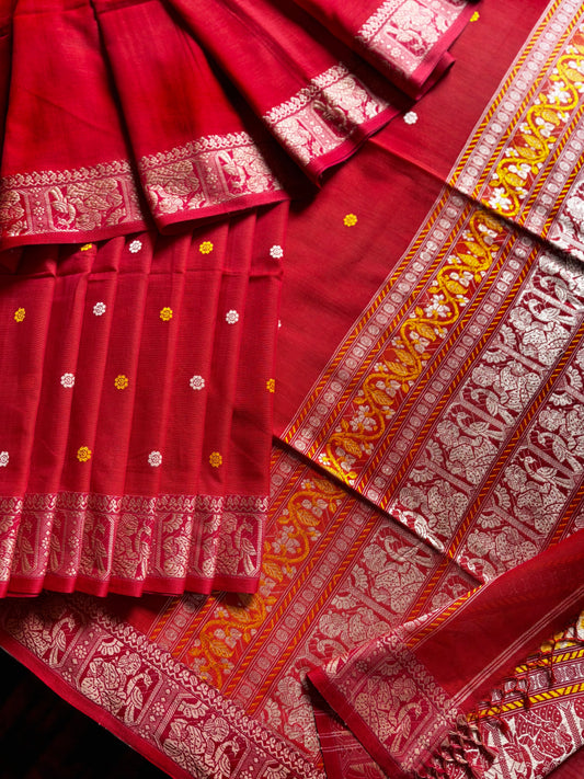 Handwoven Orange Colour Baluchari Cotton Saree