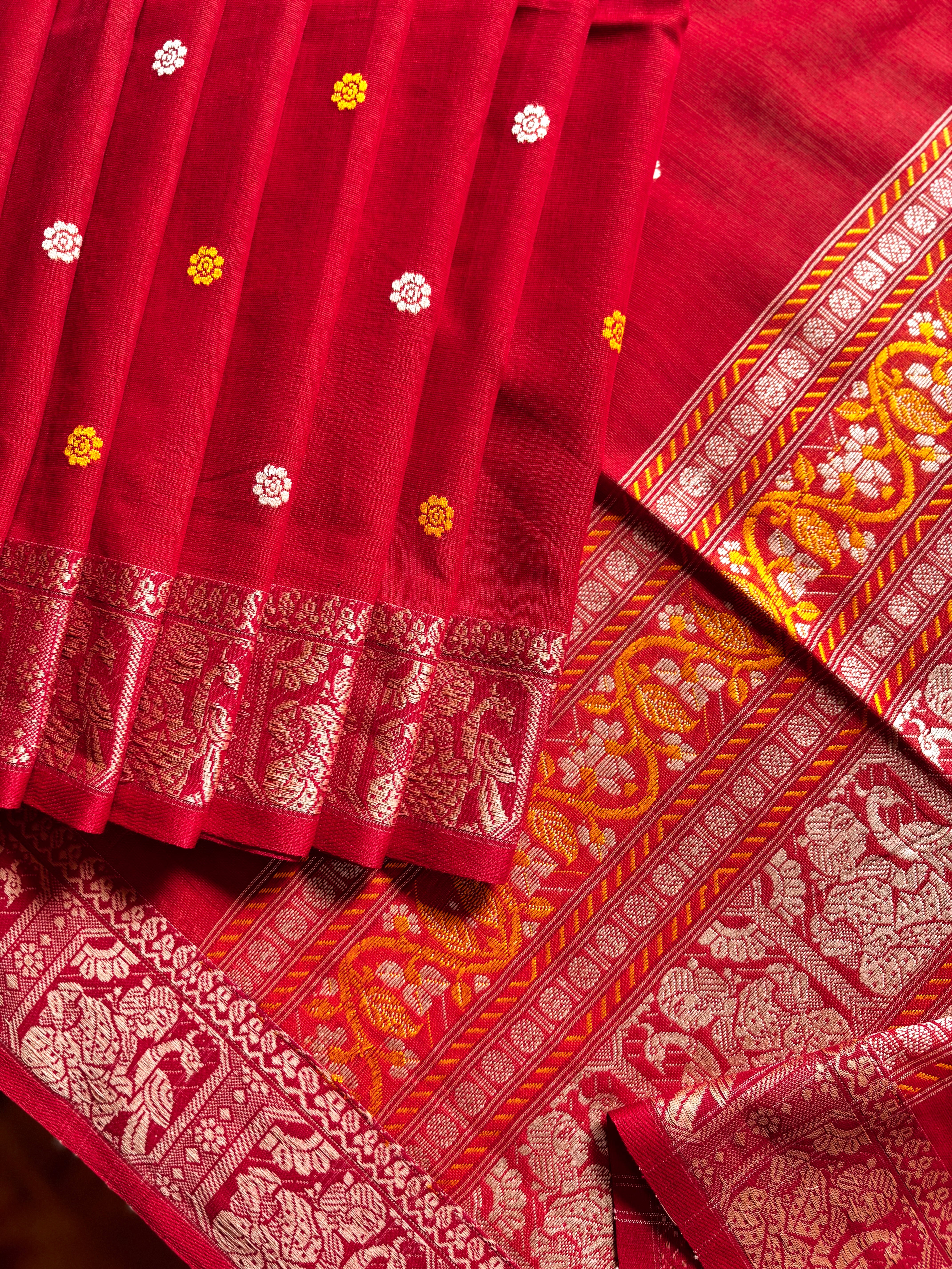 Handwoven Orange Colour Baluchari Cotton Saree
