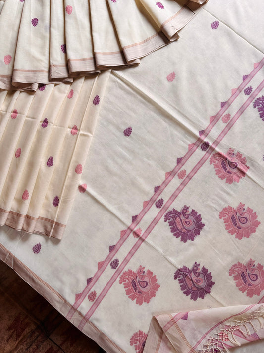 Handwoven Cream Colour Cotton Jamdani Saree