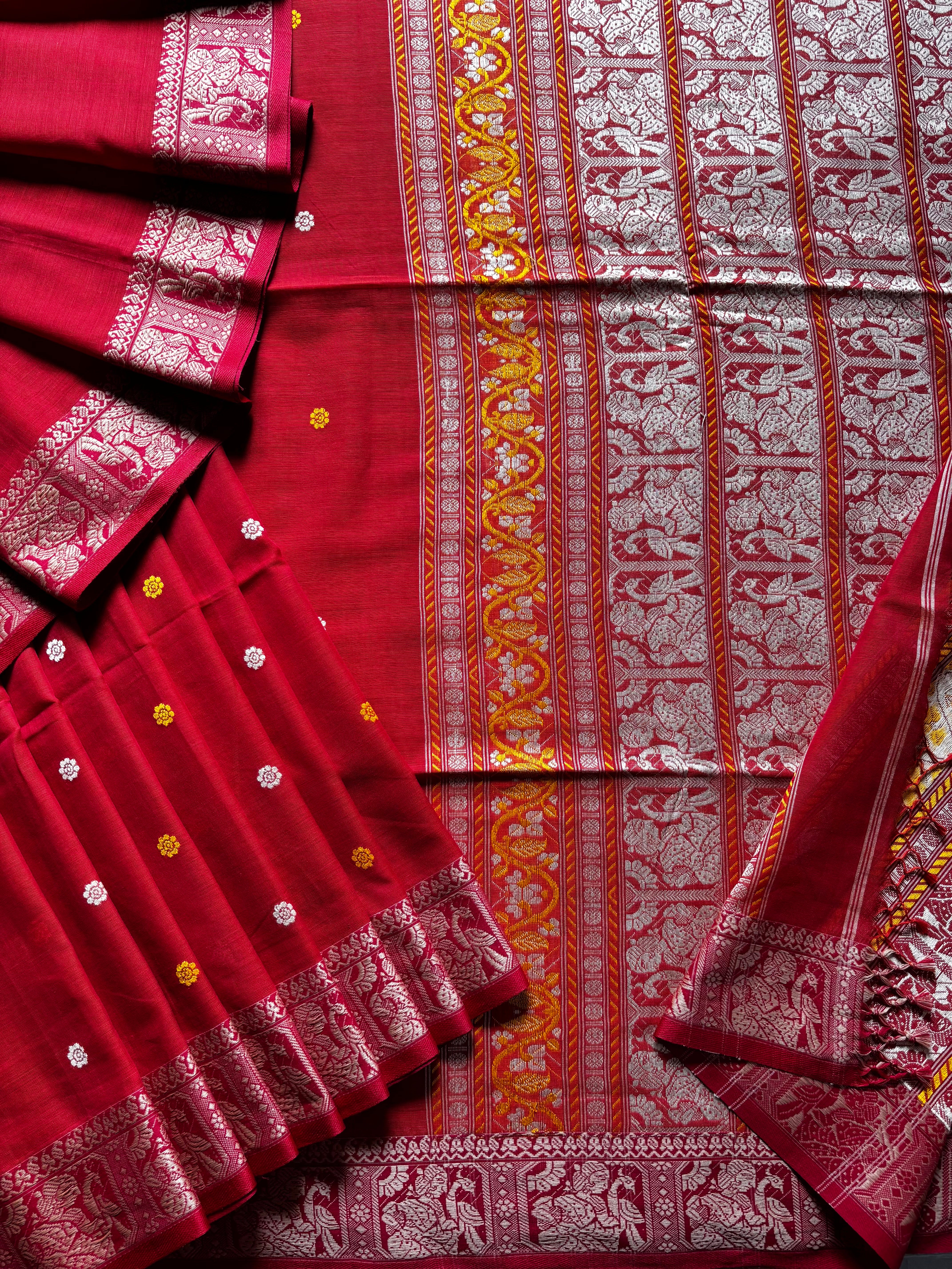 Handwoven Orange Colour Baluchari Cotton Saree