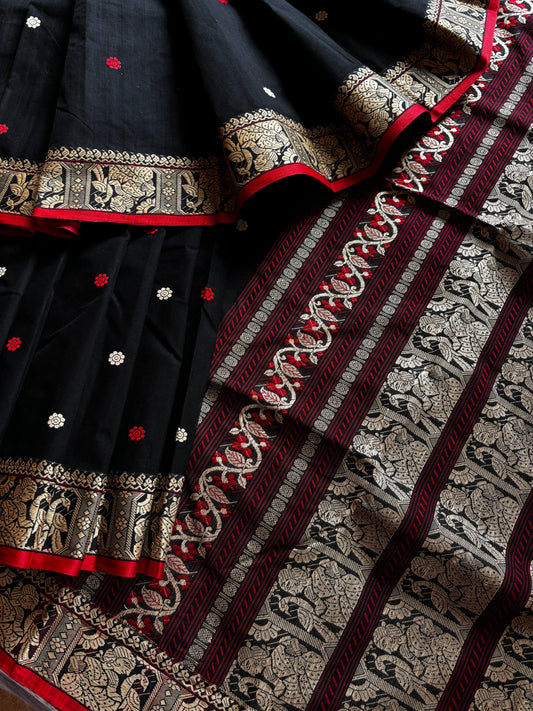 Handwoven Black Colour Cotton Baluchari Saree
