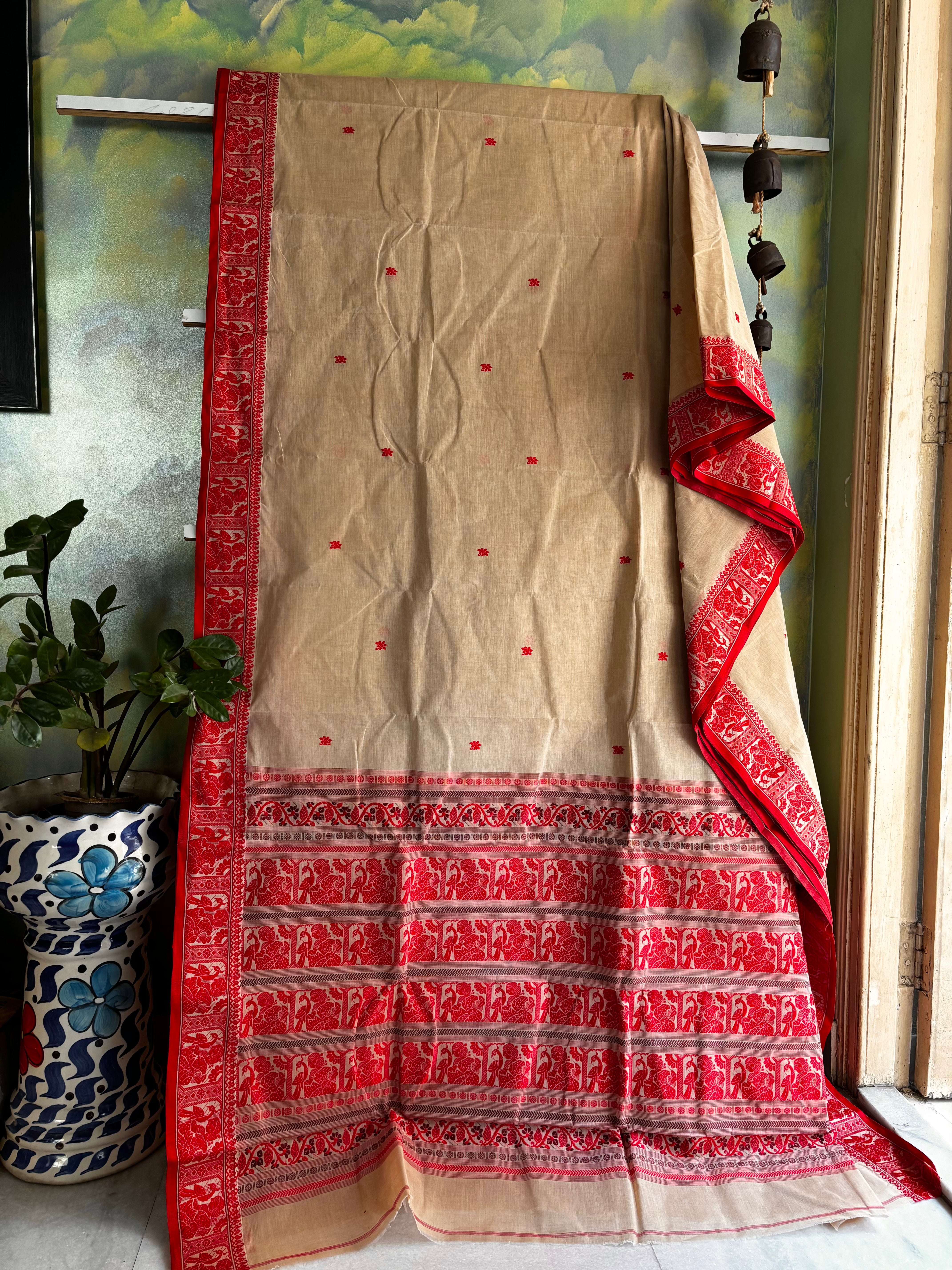 Handwoven Beige Colour Cotton Baluchari Saree