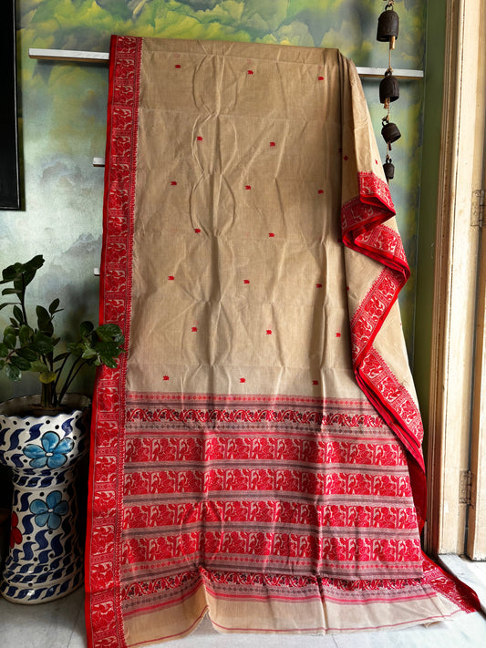 Handwoven Beige Colour Cotton Baluchari Saree