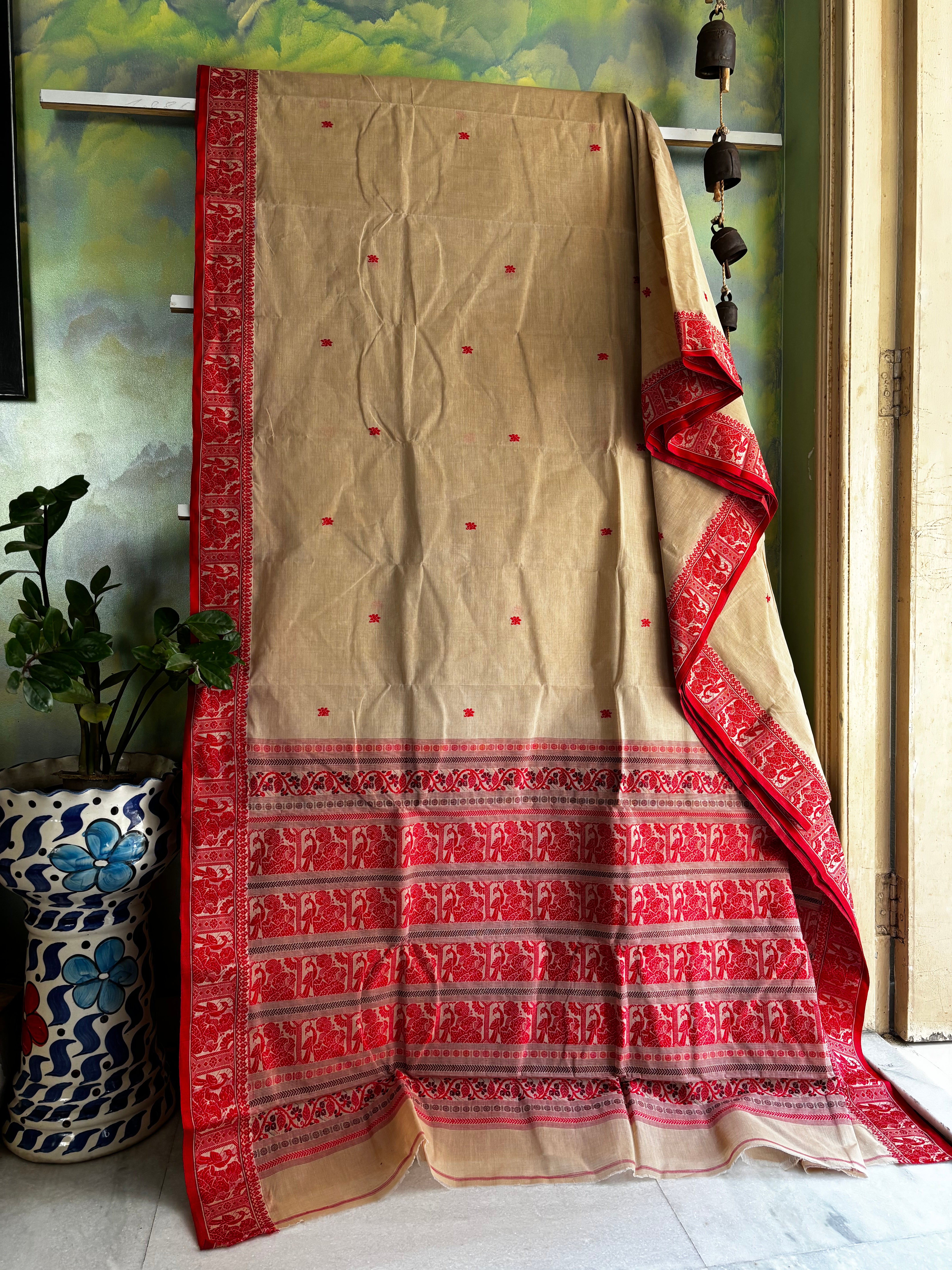 Handwoven Beige Colour Cotton Baluchari Saree