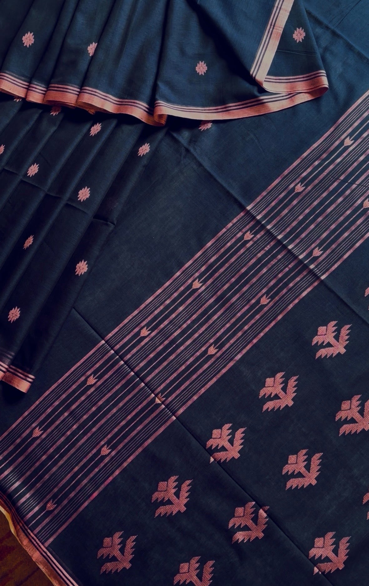 Handwoven Blue Black Colour Cotton Jamdani Saree